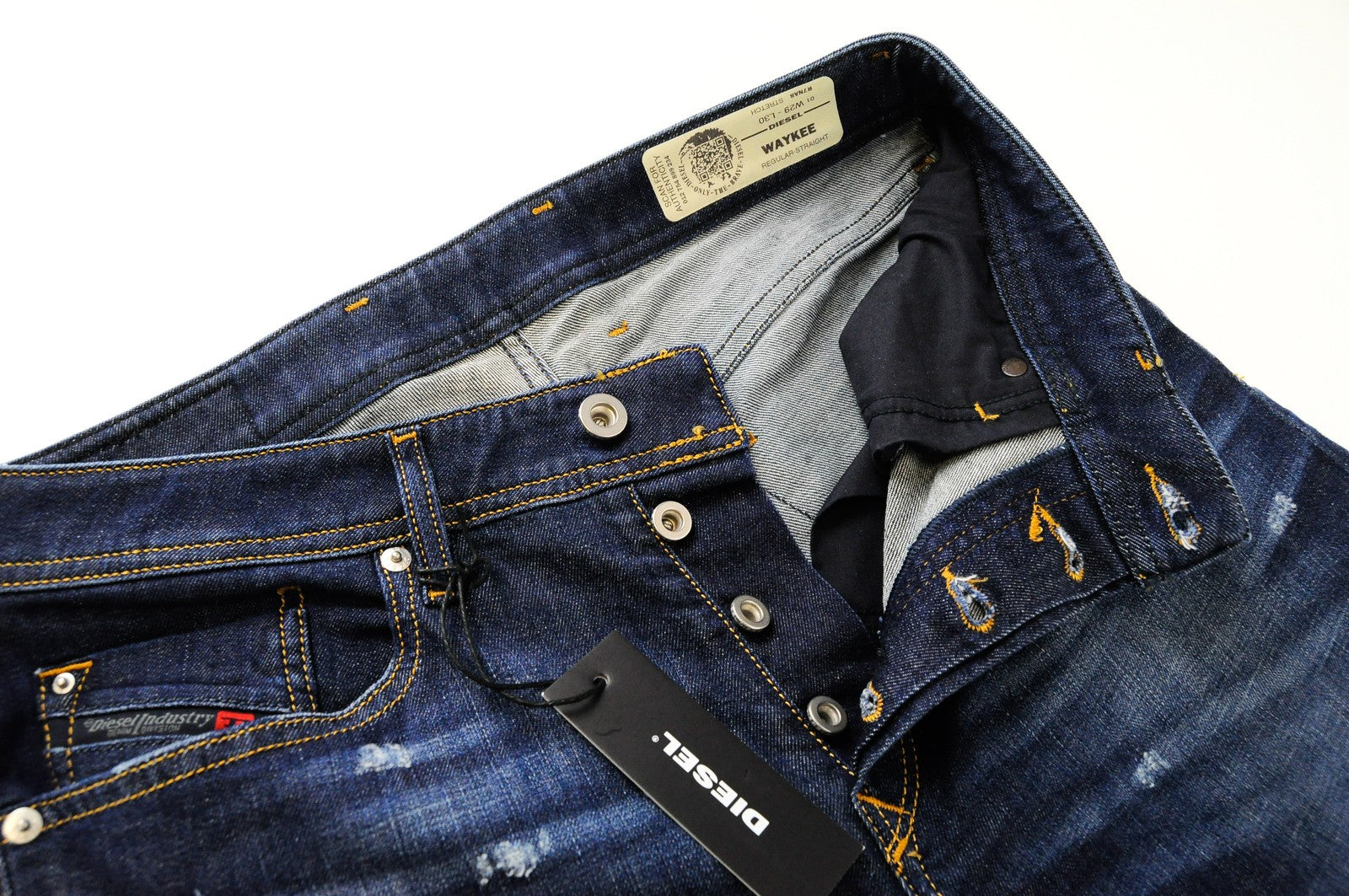 DIESEL Waykee R7NA8 Men Jeans W29/L30 Dark Blue Stretch Straight Leg Denim