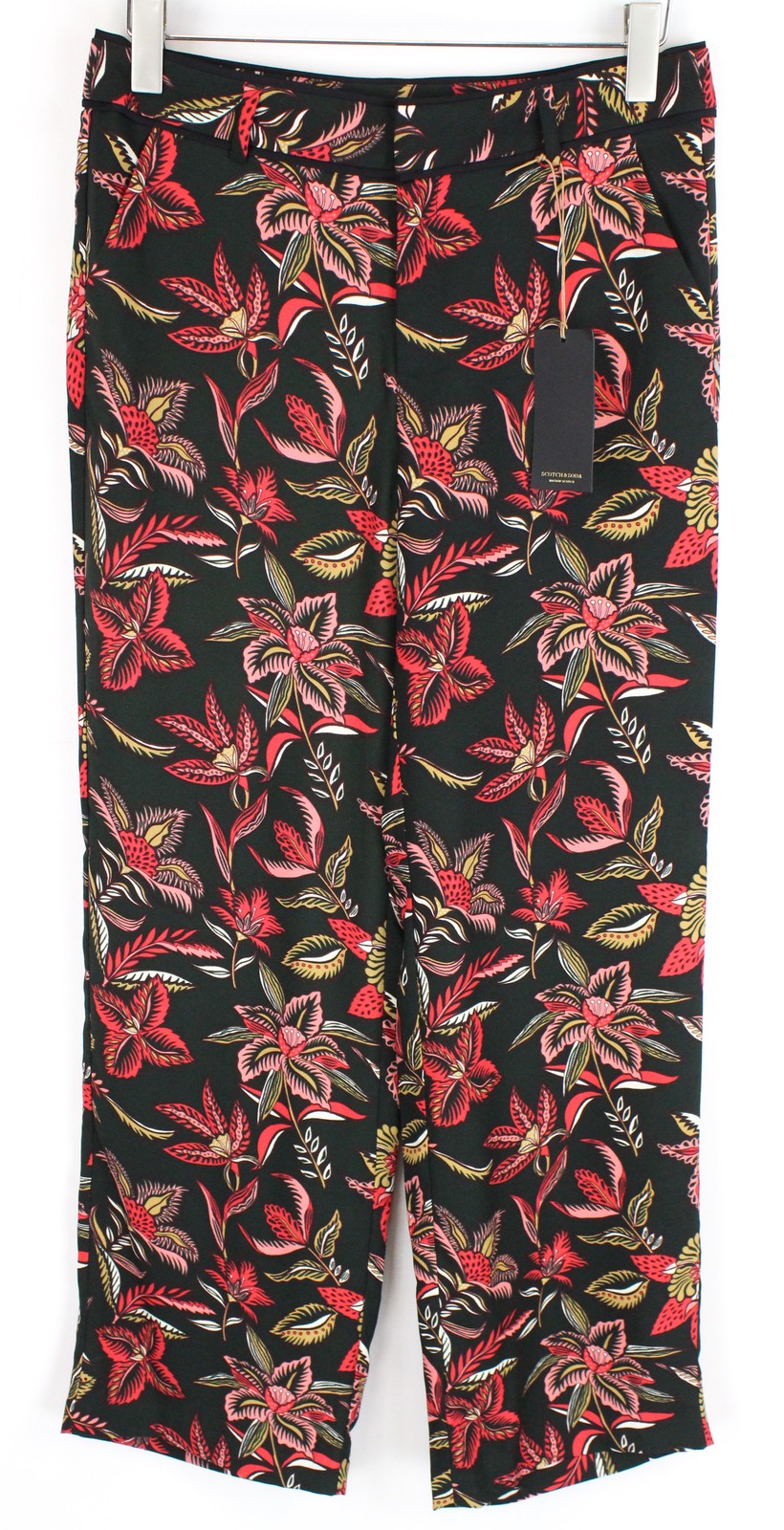 MAISON SCOTCH Women Trousers M Loose Dark Green Flower Patterned Lightweight