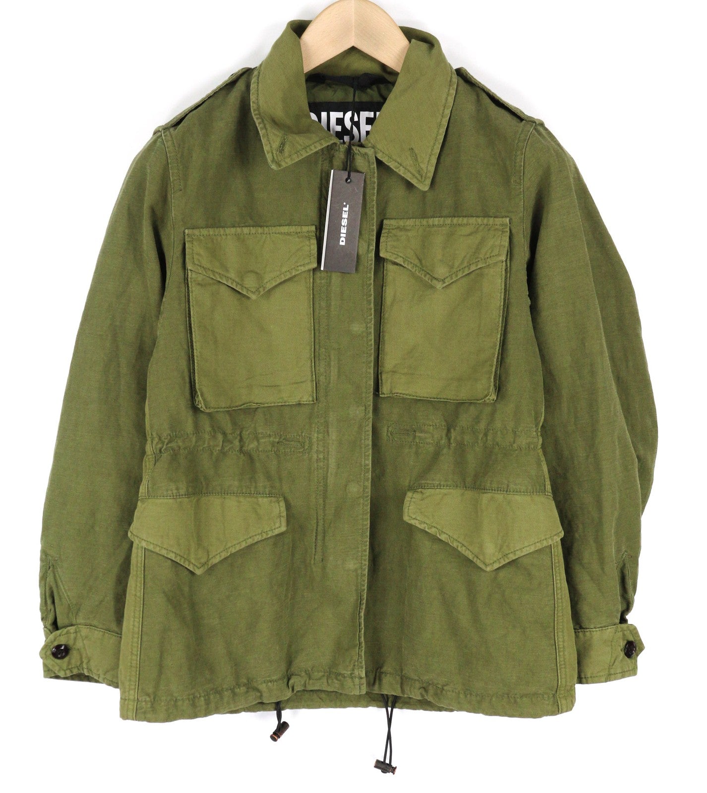 DIESEL G-Claudia Women Jacket S Linen Blend Drawstring Hidden Closure RRP€395