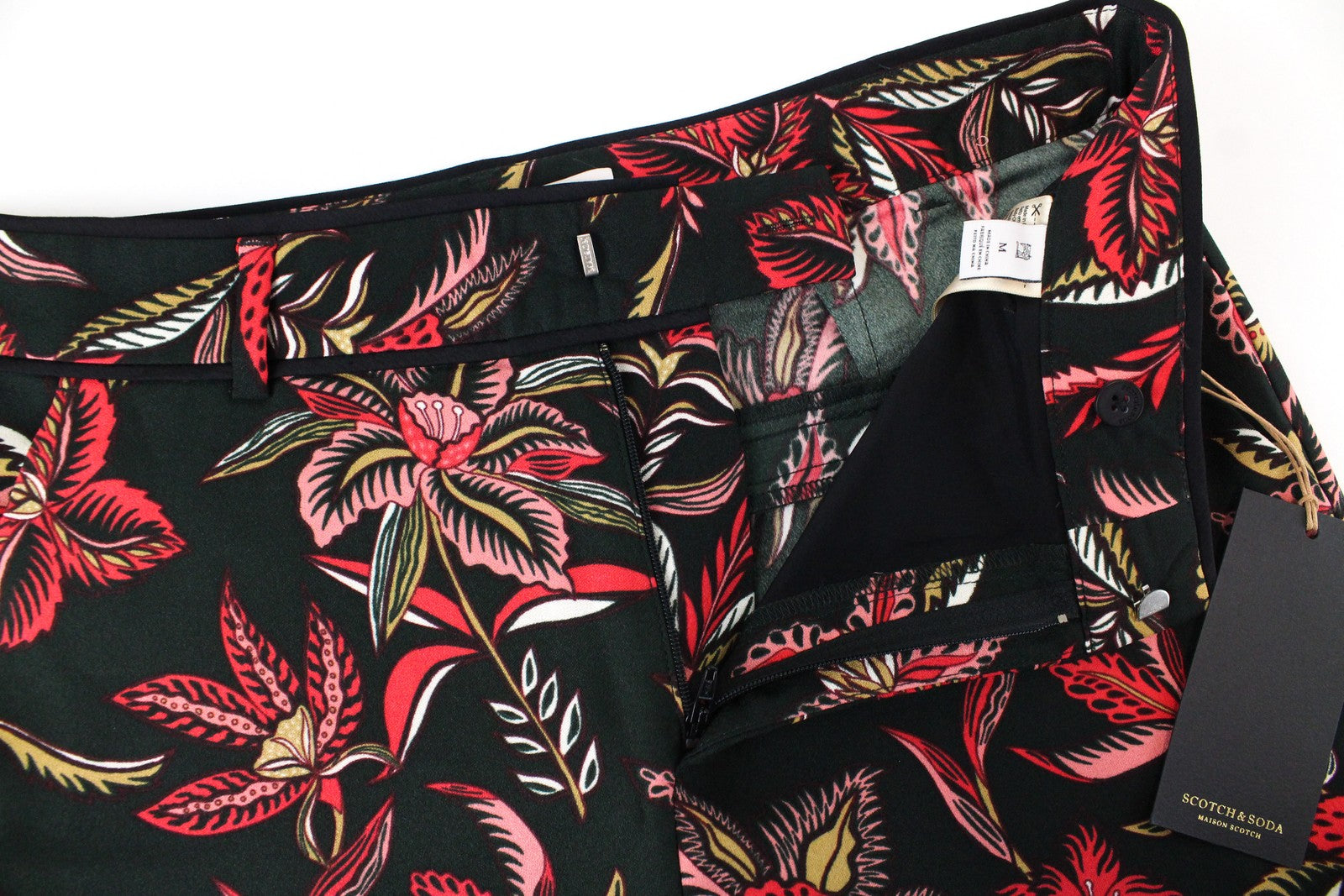 MAISON SCOTCH Women Trousers M Loose Dark Green Flower Patterned Lightweight*