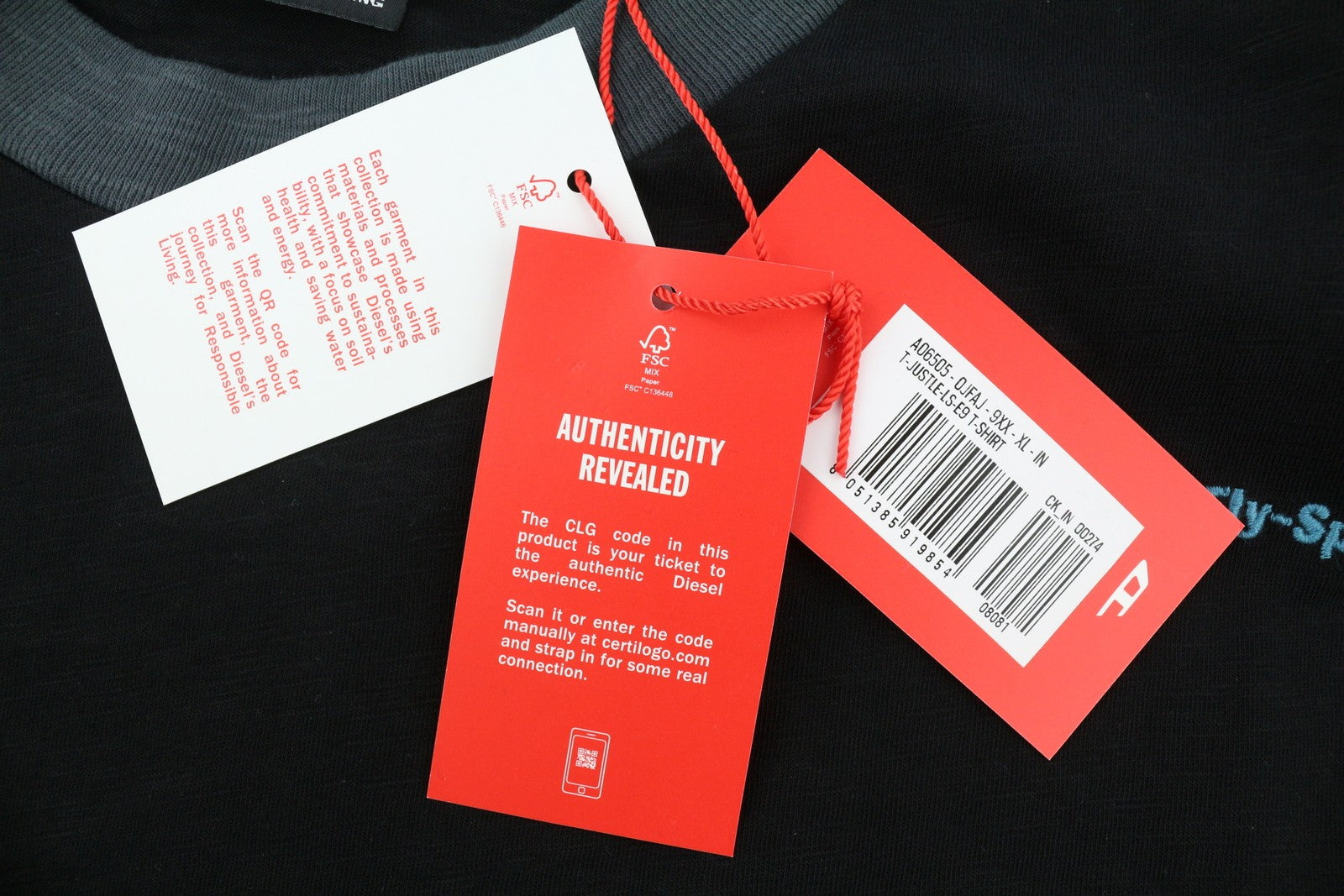 DIESEL T-Justle-LS-E9 Men T-Shirt XL Black Long Sleeve Crew Neck Cotton RRP€135