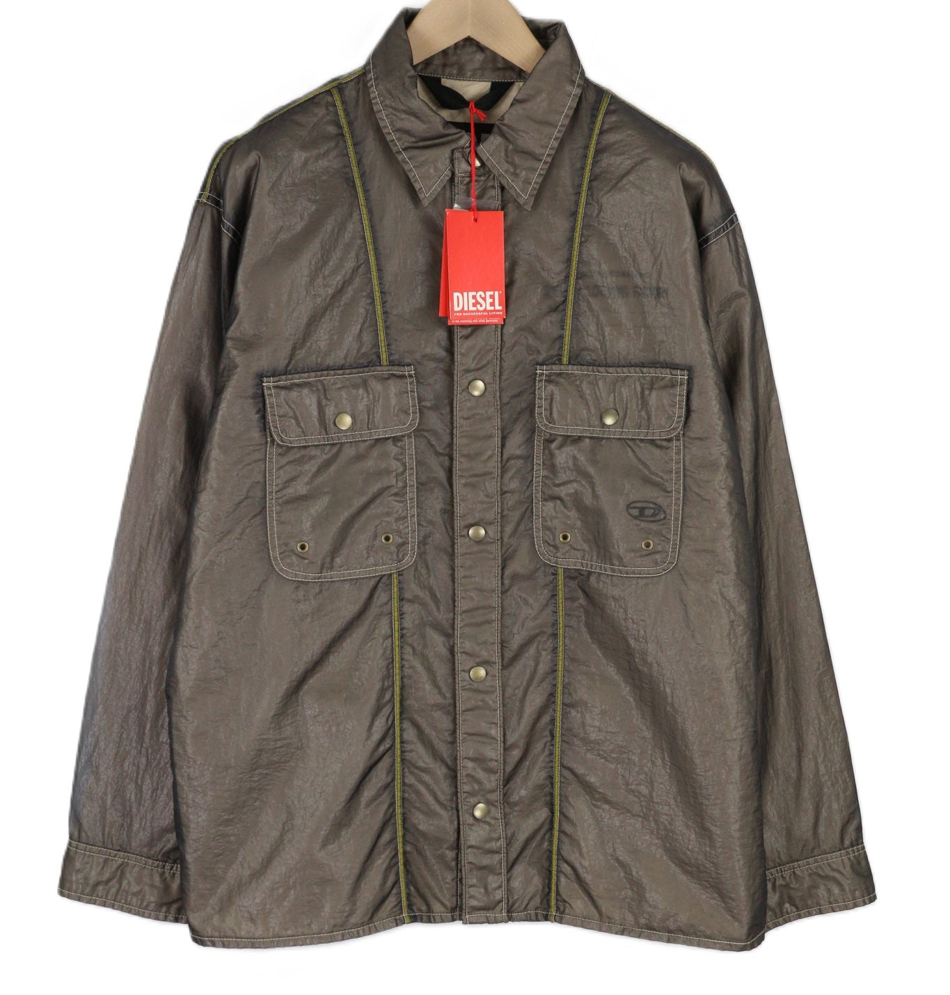 DIESEL S-U24 Men Jacket L Snap Buttons Shiny Look Lined  Lightweight RRP€275