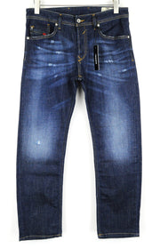 DIESEL Waykee R7NA8 Men Jeans W28/L30 Washed Dark Blue Cotton Straight Leg