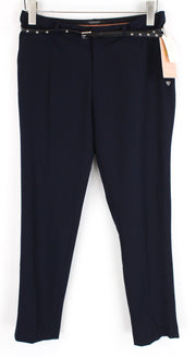 MAISON SCOTCH Women Trousers S Navy Slim Pleated Belted Stretch Classic