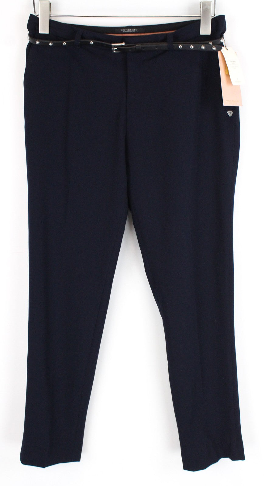 MAISON SCOTCH Women Trousers S Navy Slim Pleated Belted Stretch Classic