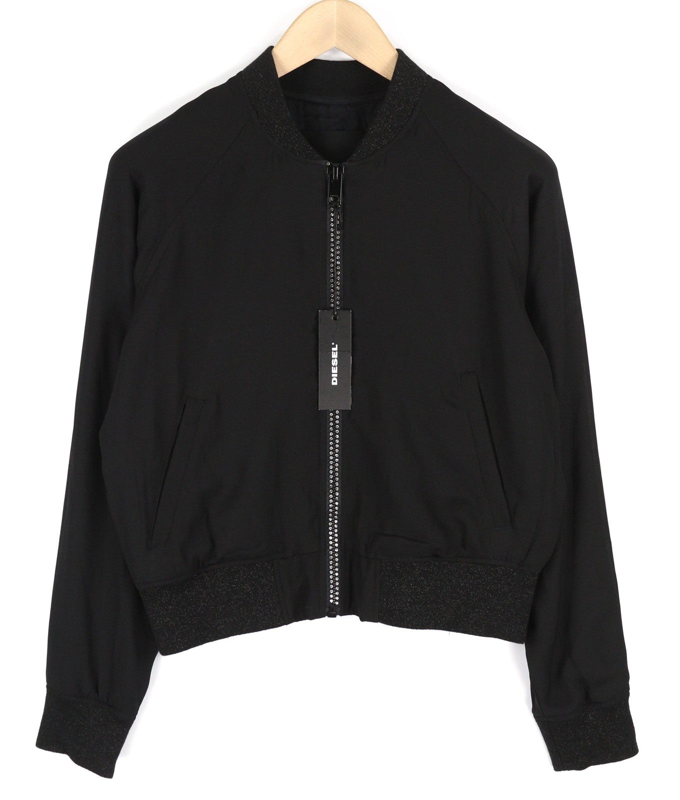 DIESEL G-Absol-L Women Jacket L Black Bomber Zipper Pockets Lined RRP€250