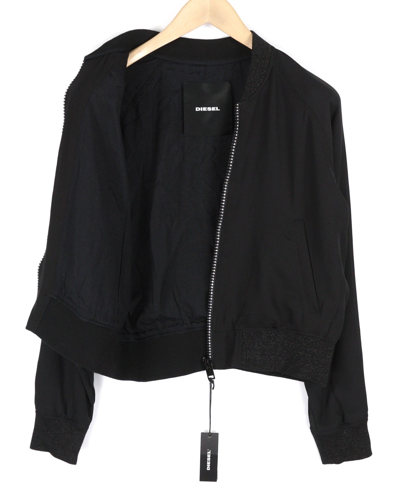 DIESEL G-Absol-L Women Jacket L Black Bomber Zipper Pockets Lined RRP€250