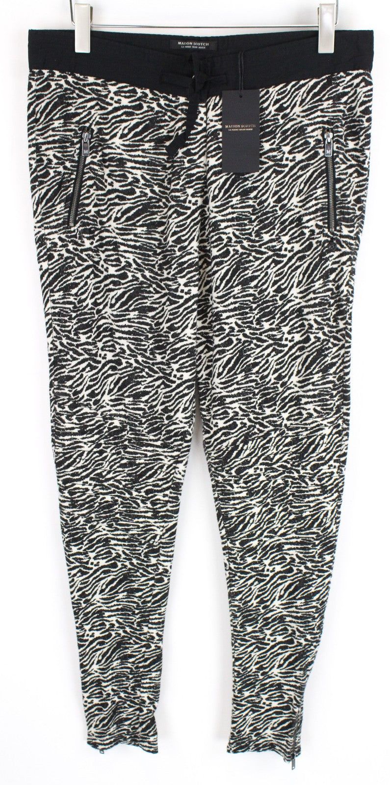 MAISON SCOTCH Women Trousers L Black White Slim Zebra Patterned Cotton Blend
