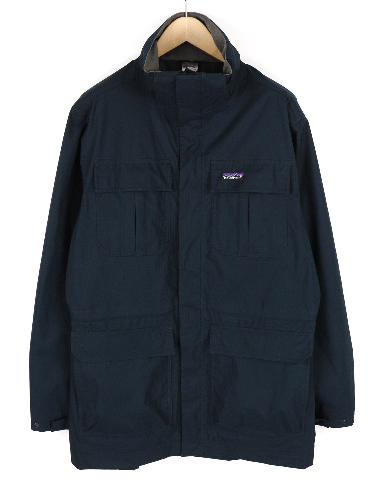 PATAGONIA Men Jacket M Dark Blue Eco Rain Shell Zipper High Neck Logo Thin H2NO