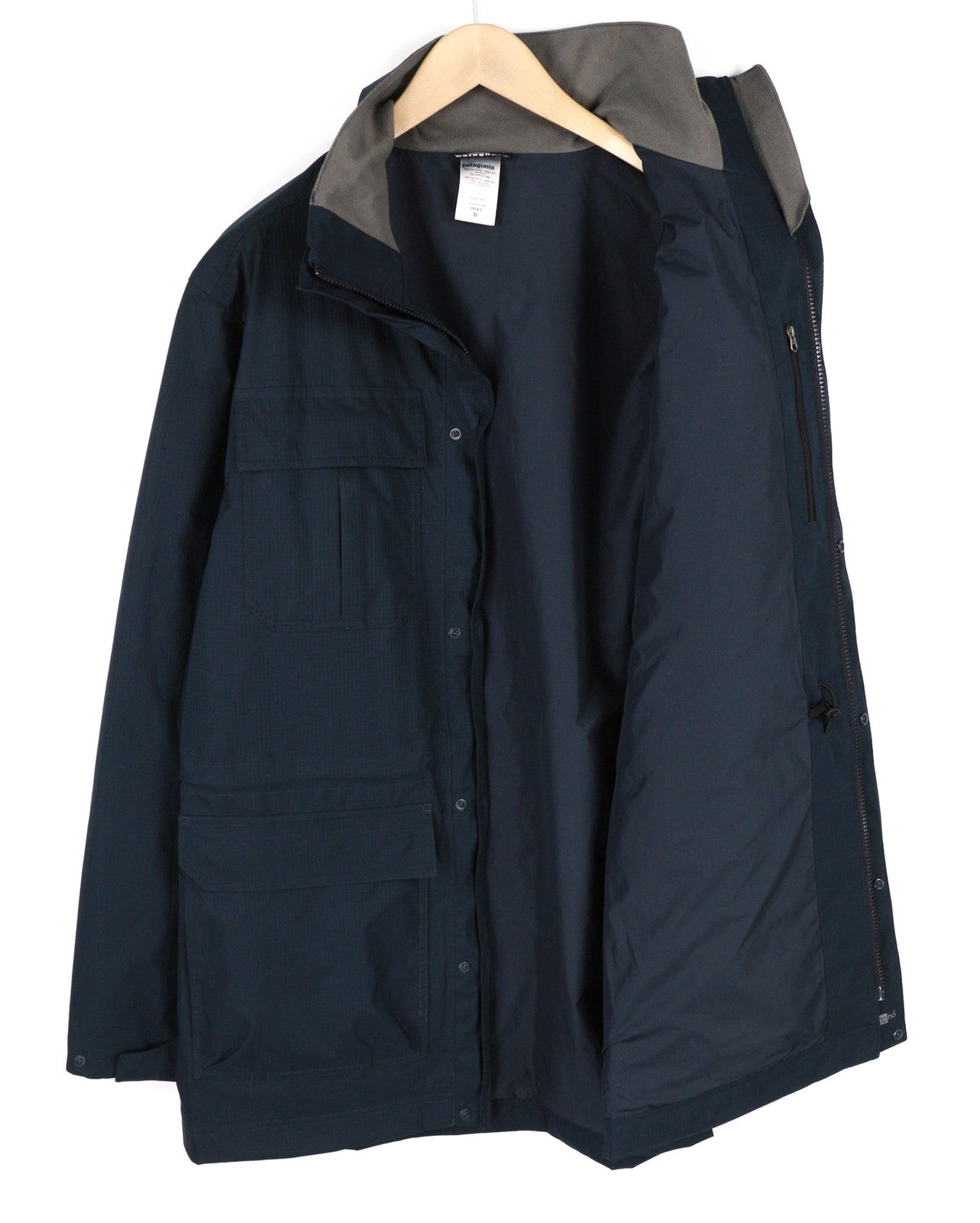 PATAGONIA Men Jacket M Dark Blue Eco Rain Shell Zipper High Neck Logo Thin H2NO