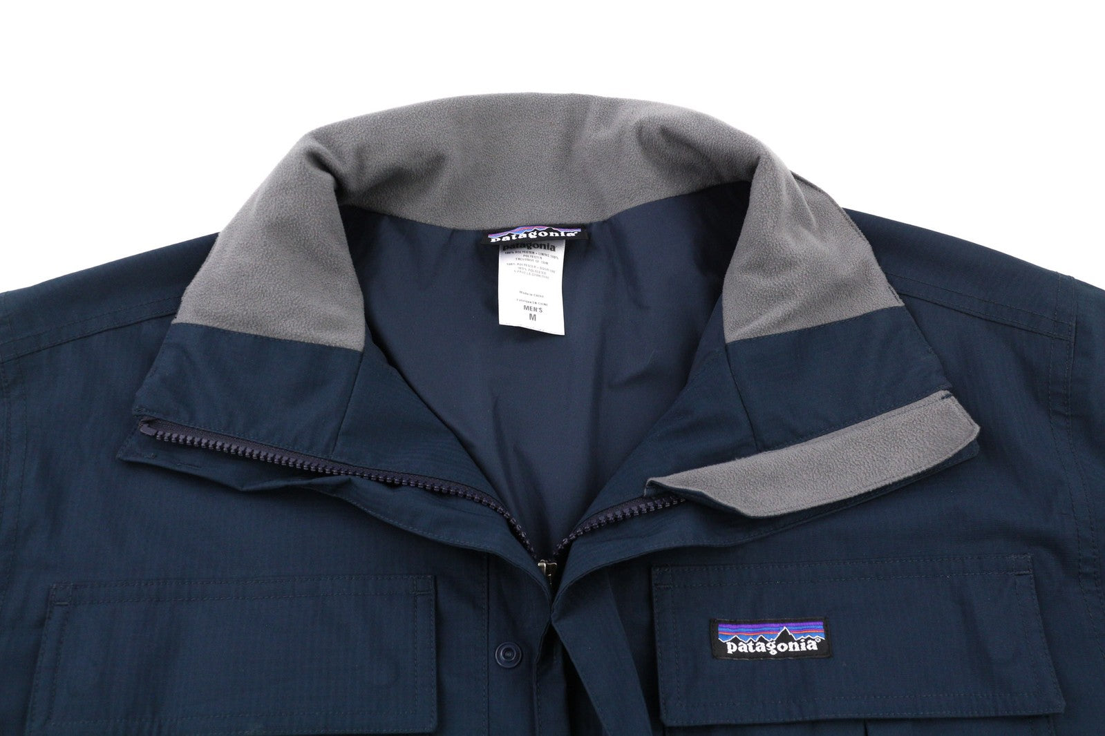 PATAGONIA Men Jacket M Dark Blue Eco Rain Shell Zipper High Neck Logo Thin H2NO