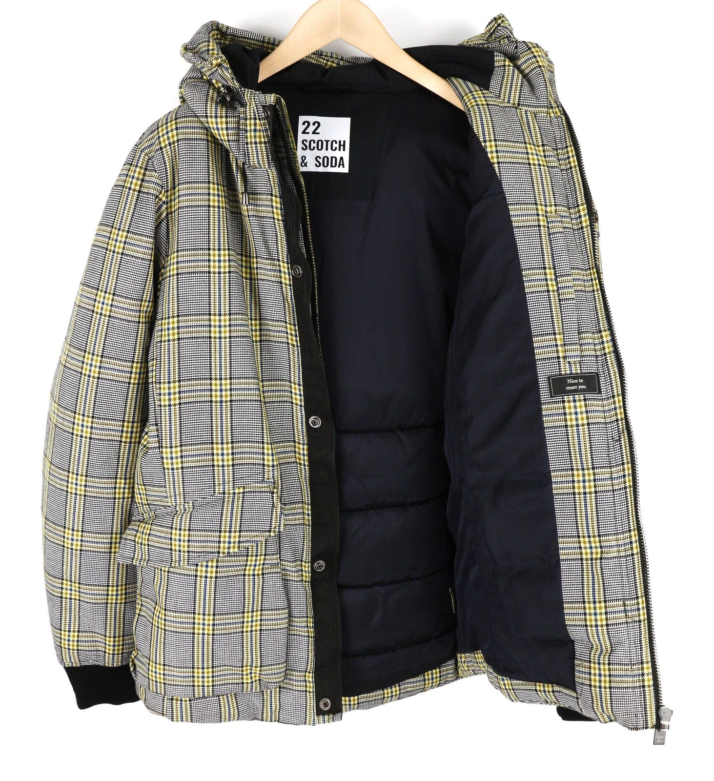 SCOTCH & SODA Men Jacket ~M Checked Hooded Lined Insulation Zipper Casual Logo