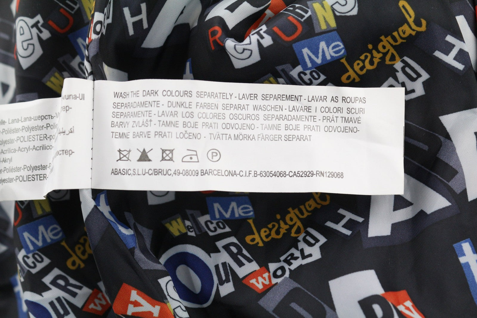 DESIGUAL Women Coat ~L Short Sleeve Wool Blend High Neck Checked Logo Pockets