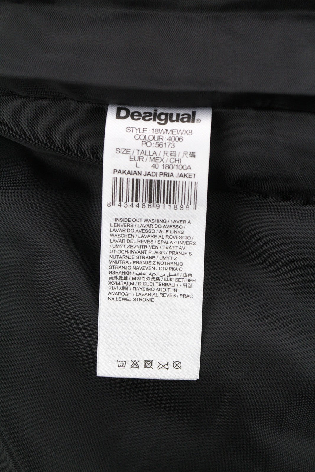 DESIGUAL Men Jacket L Bomber Insulation Patches Logo Zipper Pockets Lined Black