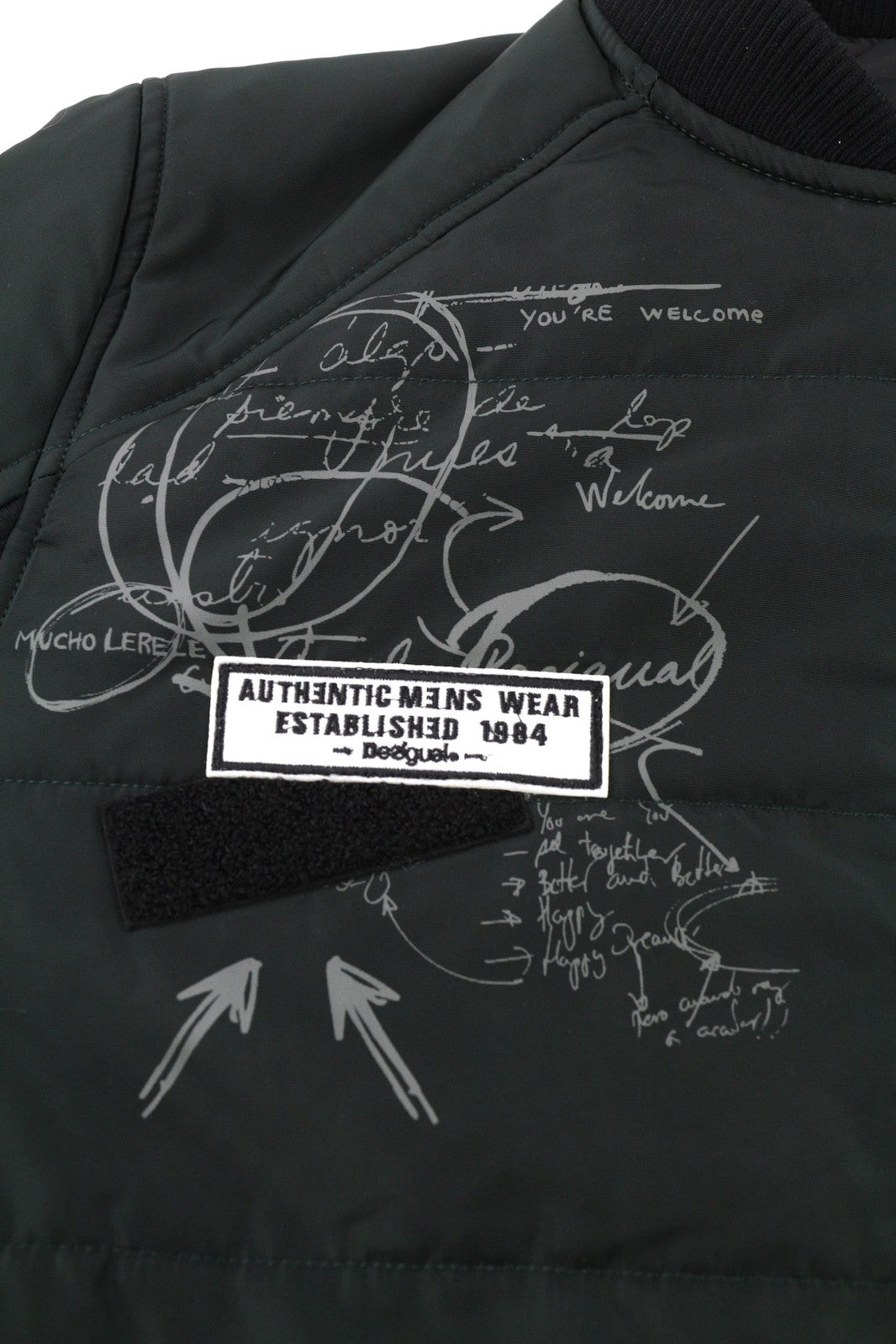 DESIGUAL Men Jacket L Bomber Insulation Patches Logo Zipper Pockets Lined Black