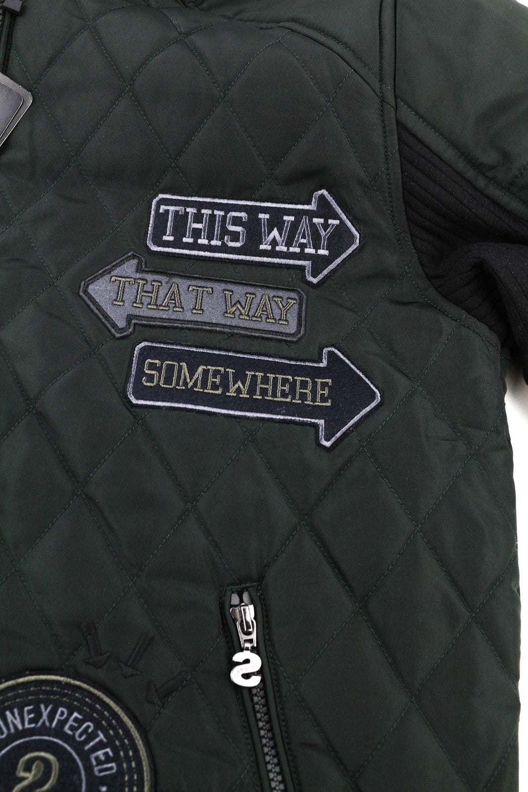 DESIGUAL Men Jacket L Bomber Insulation Patches Logo Zipper Pockets Lined Black