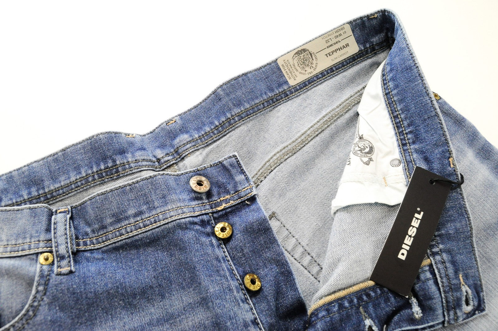 DIESEL Tepphar 0842H Men Jeans W40/L32 Slim Carrot Fit Blue 5-Pocket Stretch