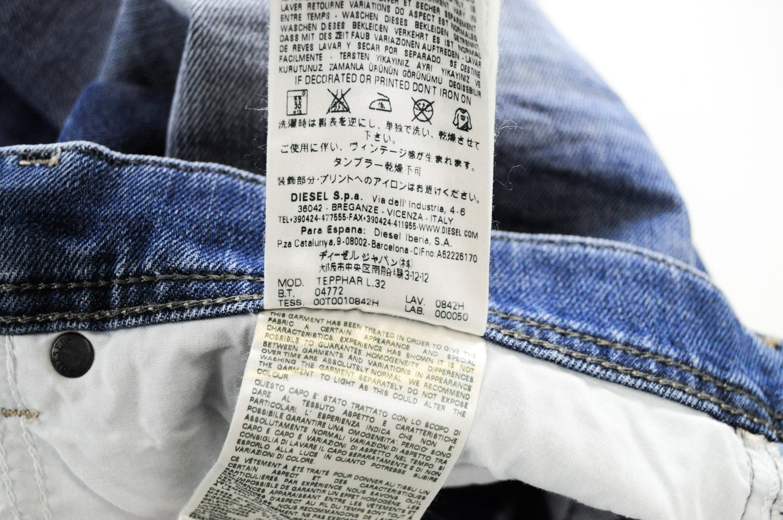 DIESEL Tepphar 0842H Men Jeans W40/L32 Slim Carrot Fit Blue 5-Pocket Stretch