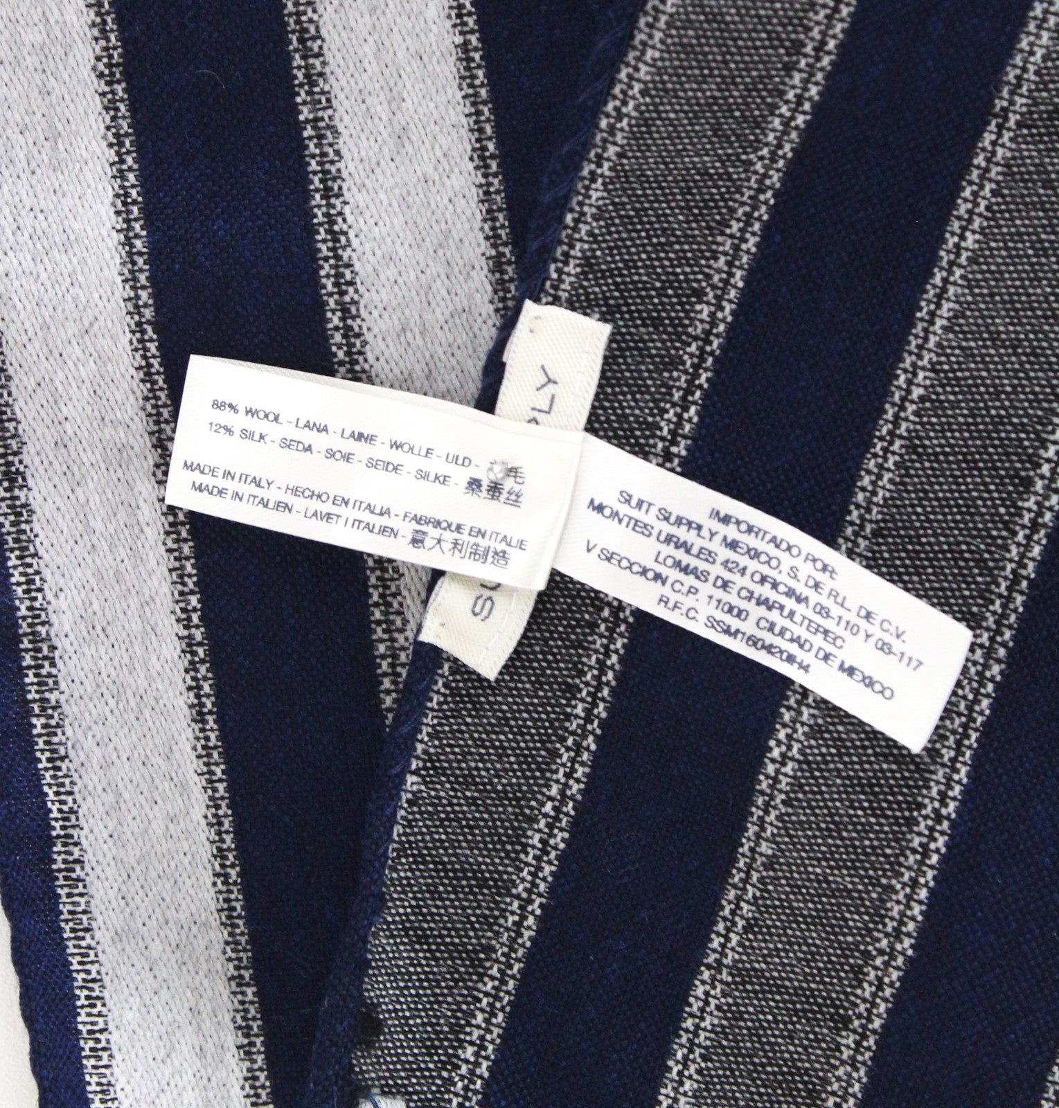 SUITSUPPLY Men's Blue Grey Pocket Square Wool Silk Striped 33 x 33 cm