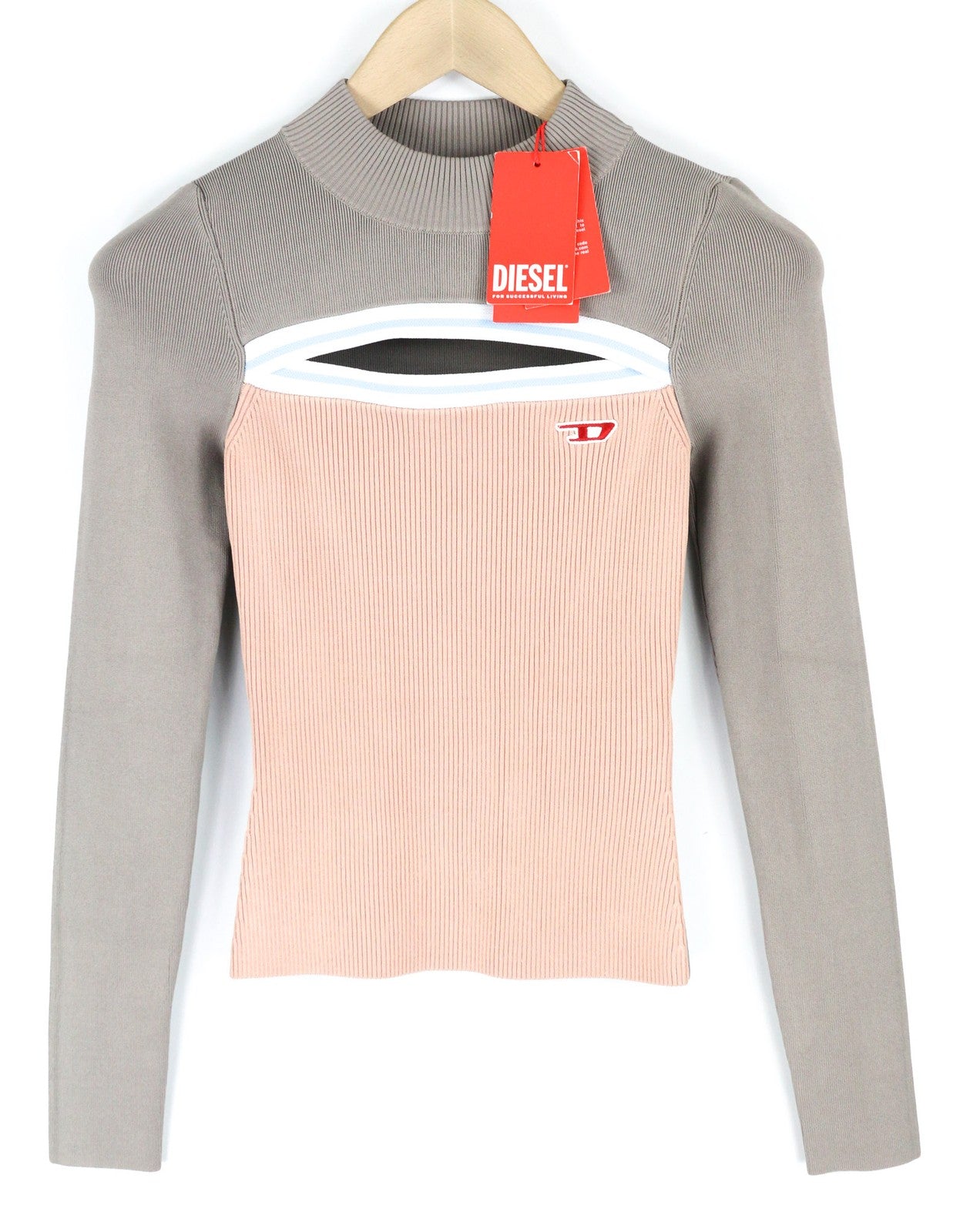 DIESEL M-Mesa Women Jumper XS Pullover Mock Neck Cut-Out Detail Knitted RRP€175