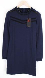 MAISON SCOTCH Women Dress S Navy Cotton Blend Stretch Long Sleeved Zipped