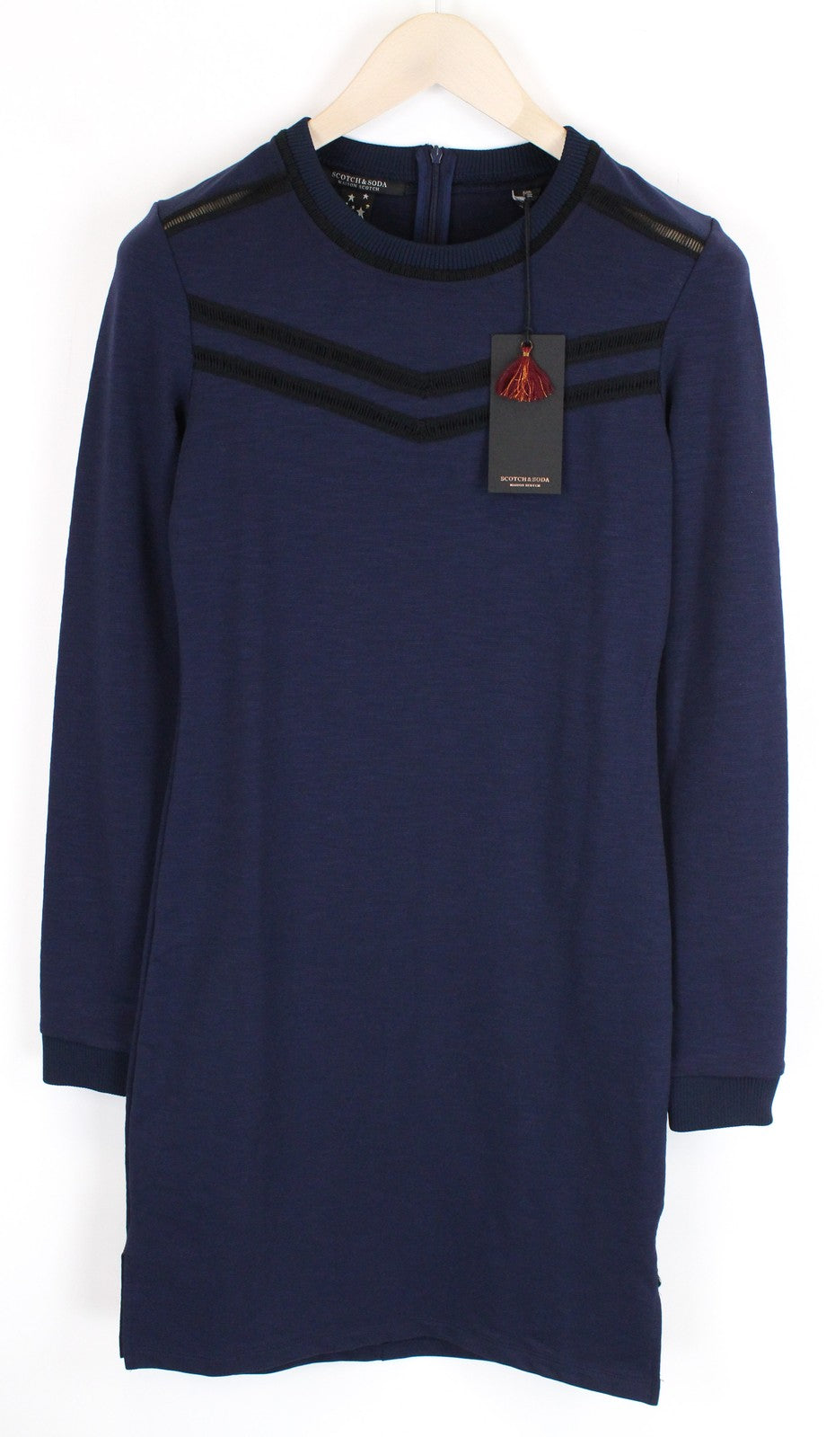 MAISON SCOTCH Women Dress S Navy Cotton Blend Stretch Long Sleeved Zipped