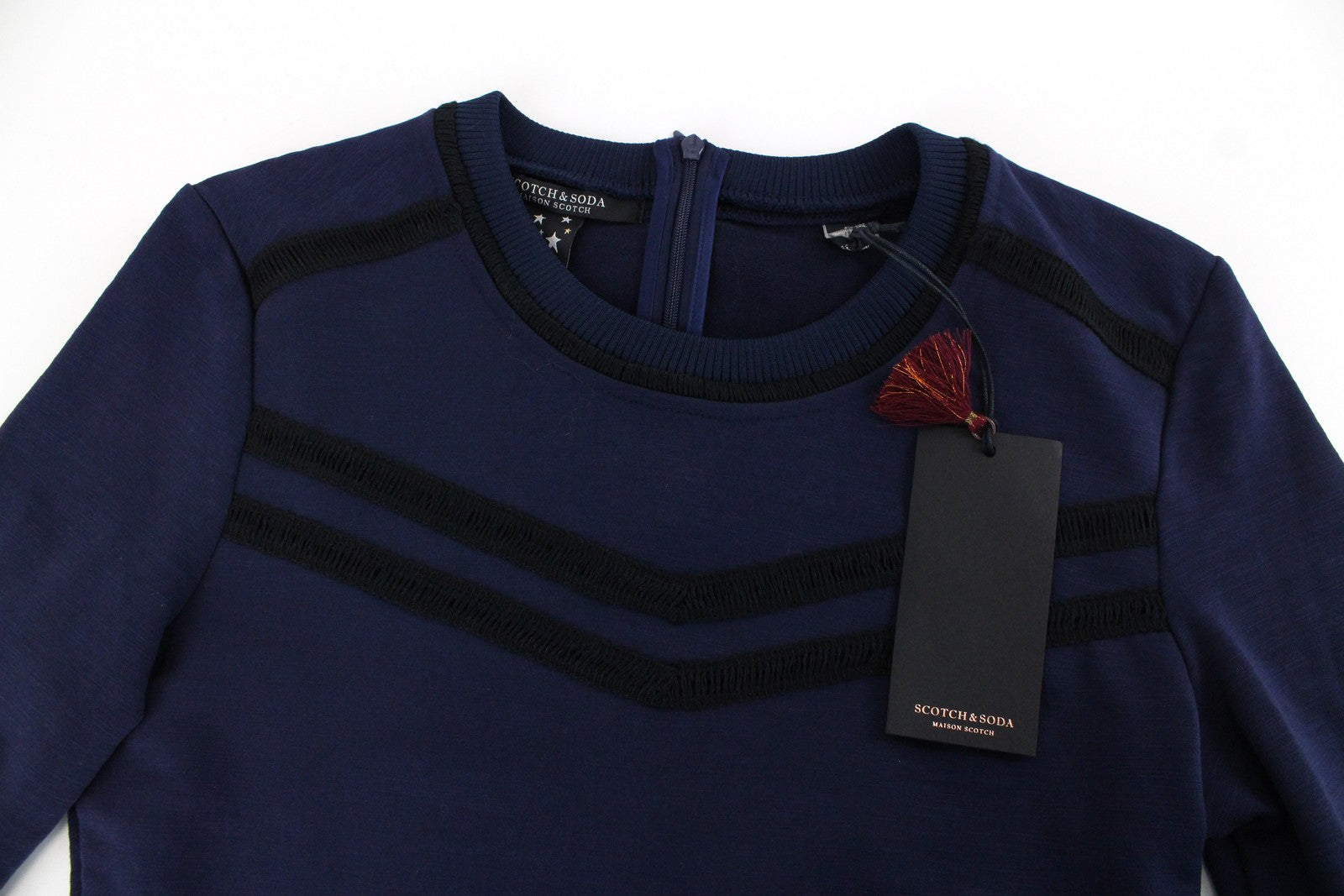 MAISON SCOTCH Women Dress S Navy Cotton Blend Stretch Long Sleeved Zipped