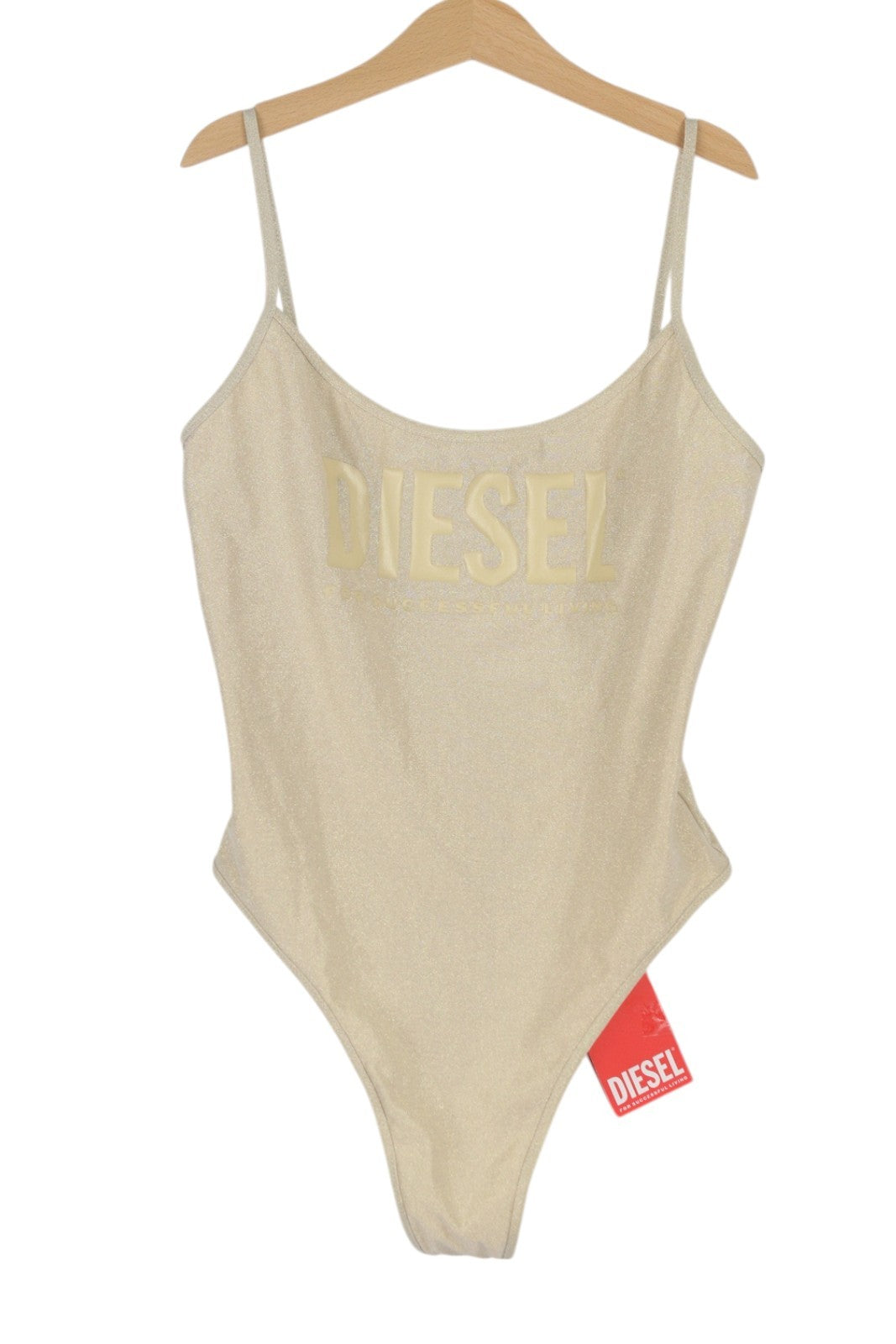 DIESEL Bfsw-Gretel Women Swimsuit M One Piece RRP€110 Stretch Glitter Beige