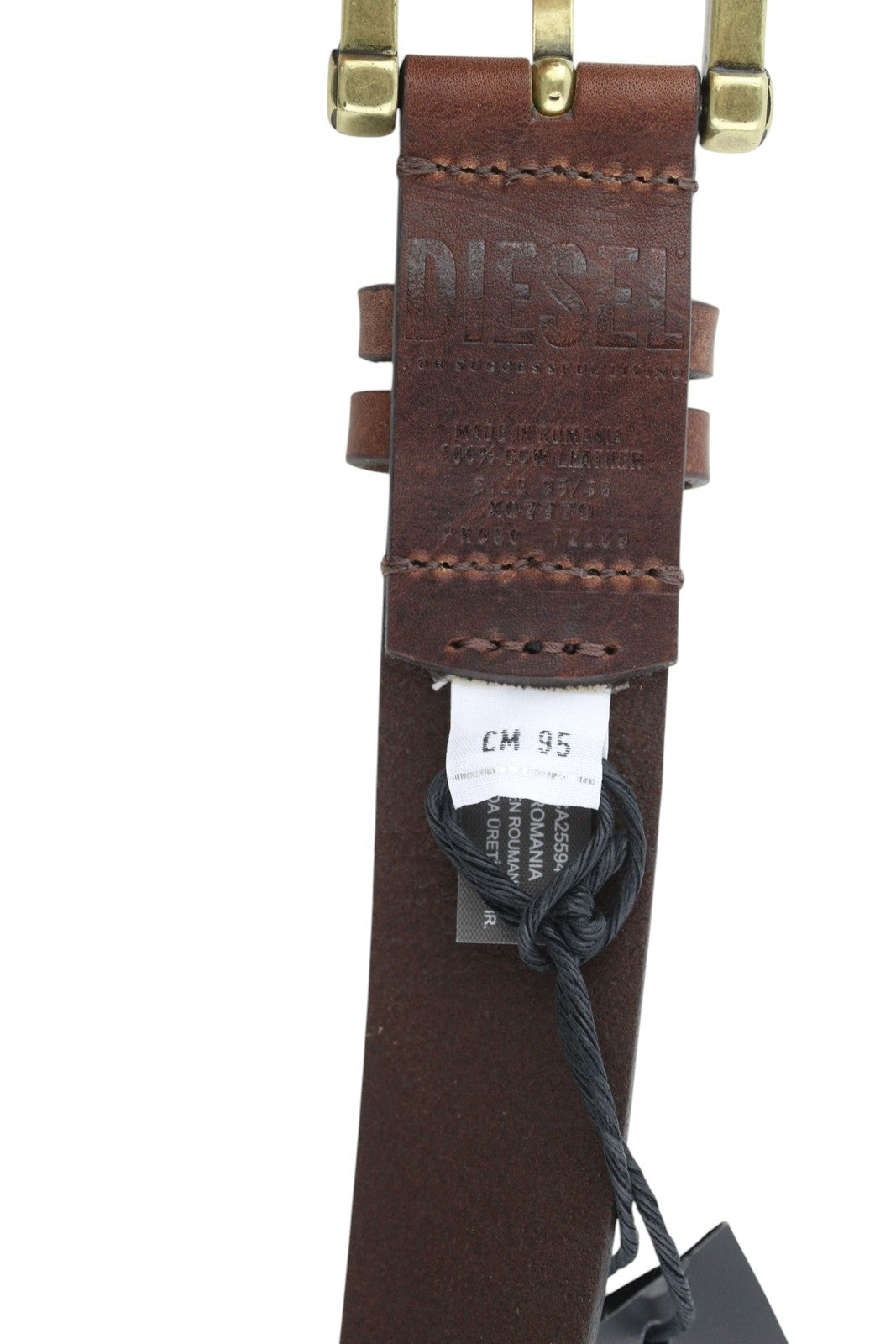 DIESEL B-And Men Belt 95 CM Dark Brown Leather Gold Tone Buckle Casual Logo