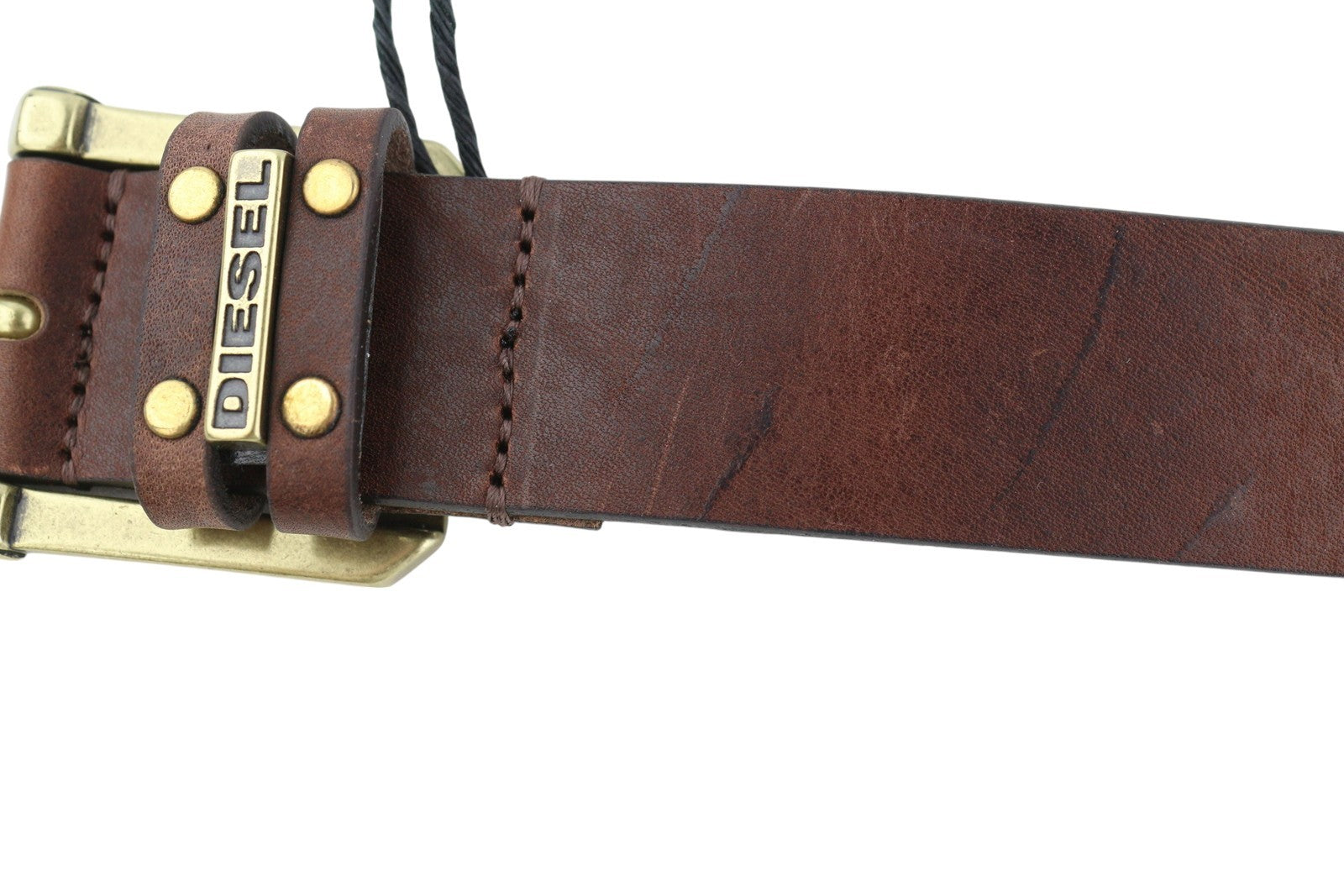 DIESEL B-And Men Belt 95 CM Dark Brown Leather Gold Tone Buckle Casual Logo