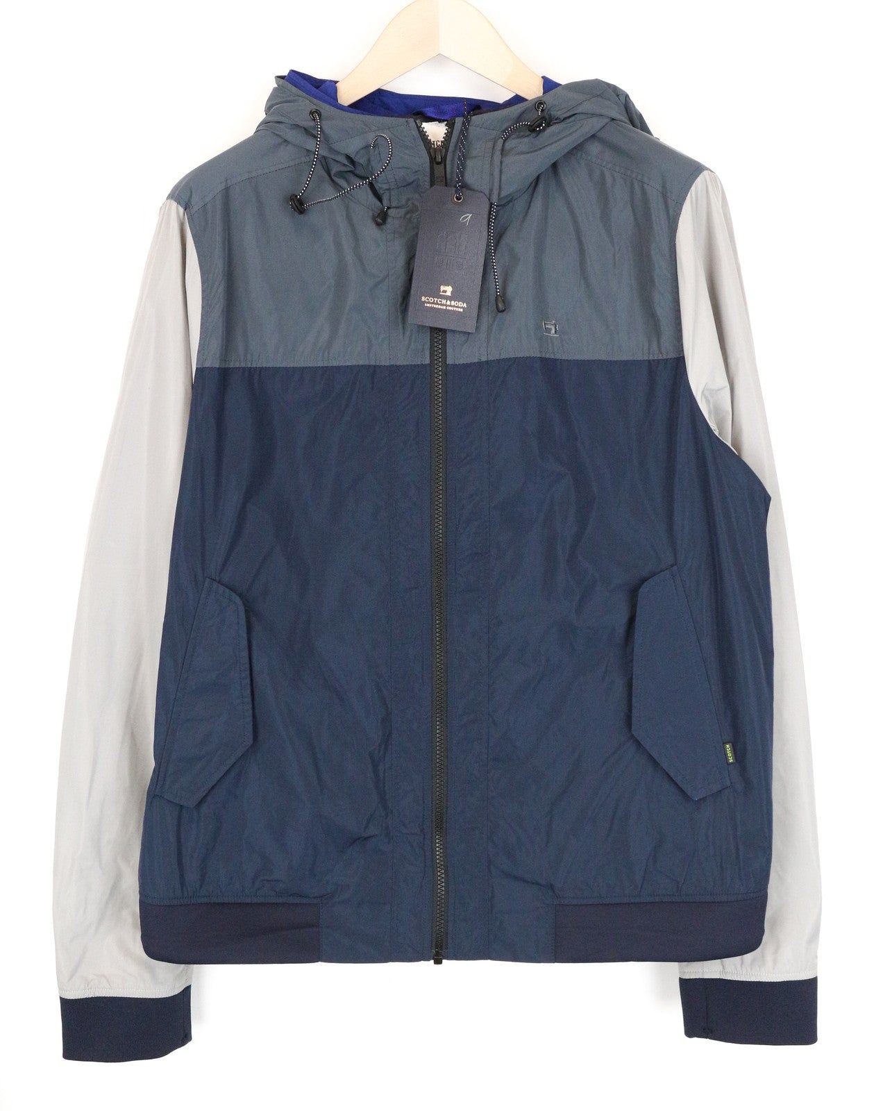 SCOTCH & SODA Men's ~2XL Nylon Windbreaker Hooded Color Block Print Jacket