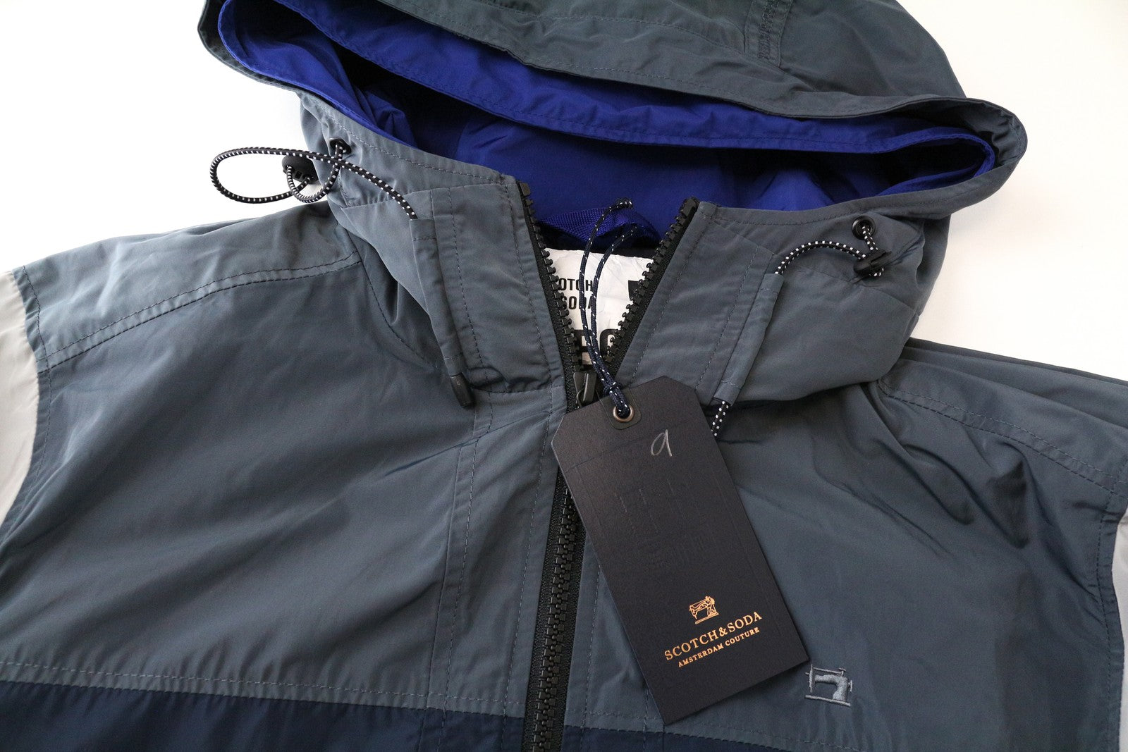 SCOTCH & SODA Men's ~2XL Nylon Windbreaker Hooded Color Block Print Jacket