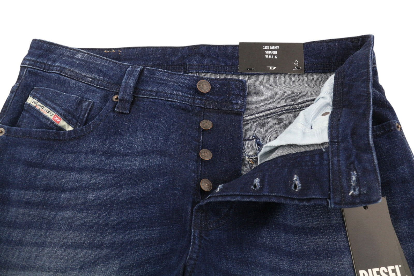 DIESEL 1985 Larkee RB067 Men Jeans W34/L32 Straight Fit Buttoned Washed Blue