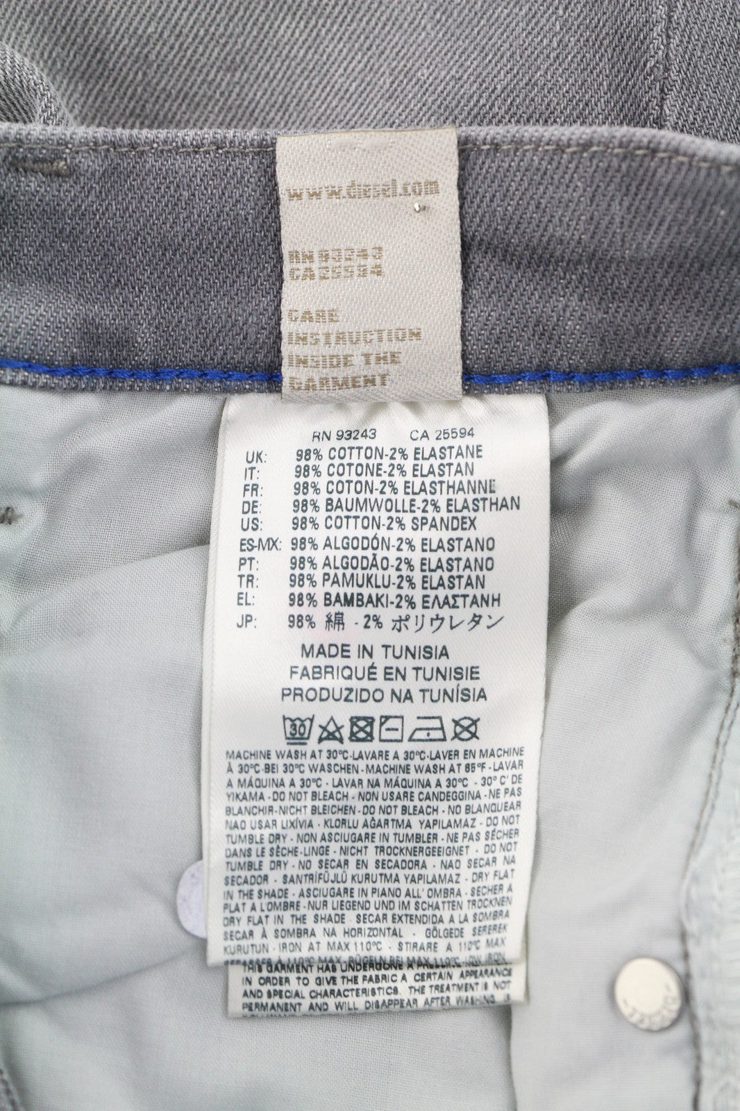 DIESEL Belthy-Ankle 0853H Womens Jeans W24/L32 Slim Straight Grey Distressed