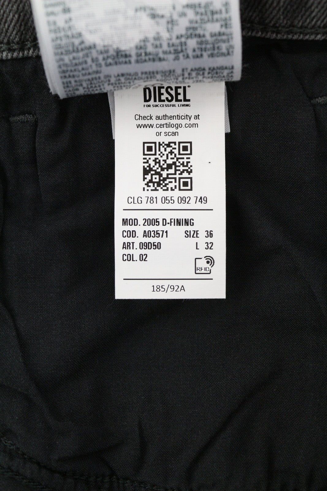 DIESEL 2005 D-Fining 09D50 Men Jeans W36/L32 Regular Fit Buttoned Denim Grey