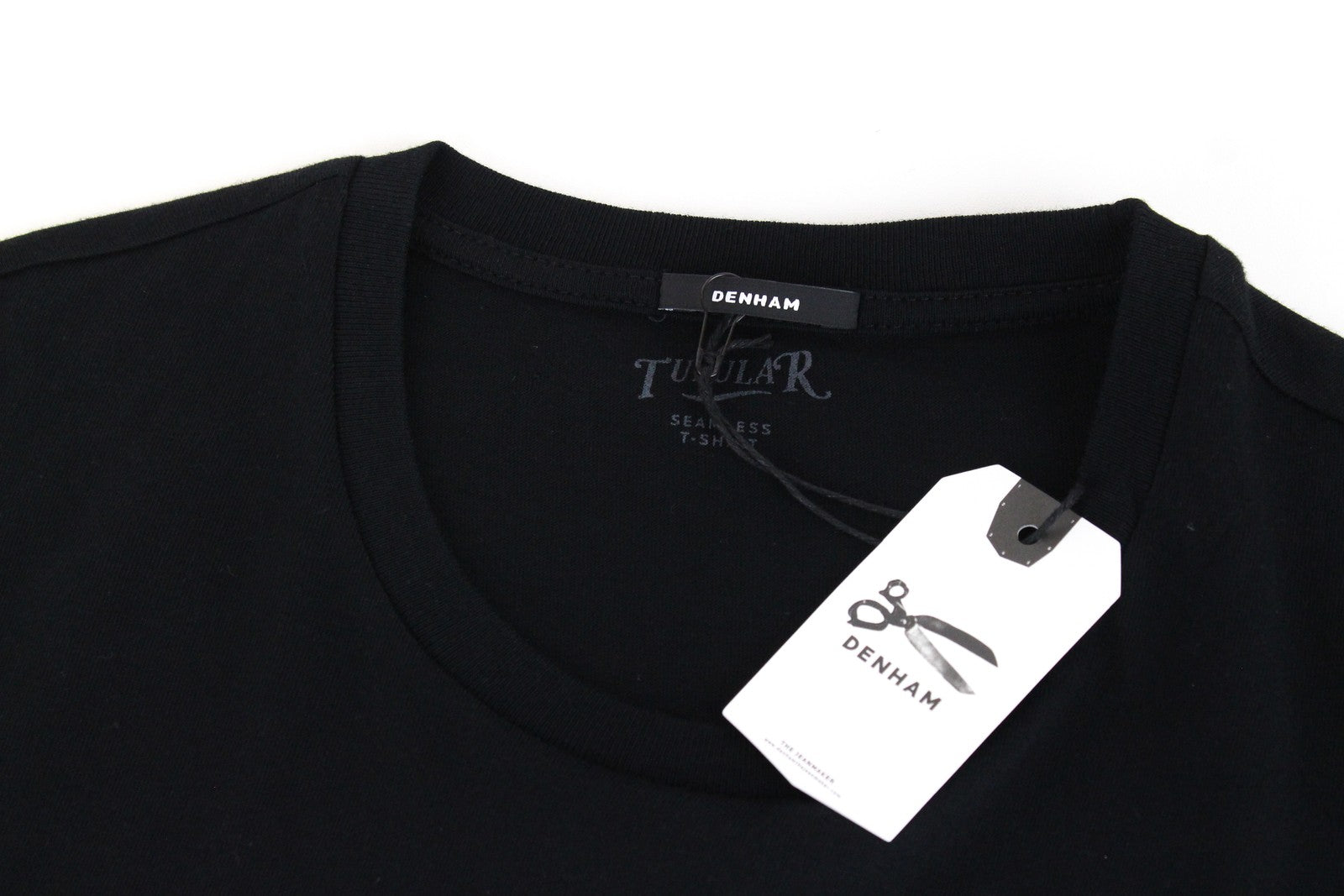 DENHAM Tubular Seamless Men's S Black Pure Cotton T-Shirt Casual Round Neck