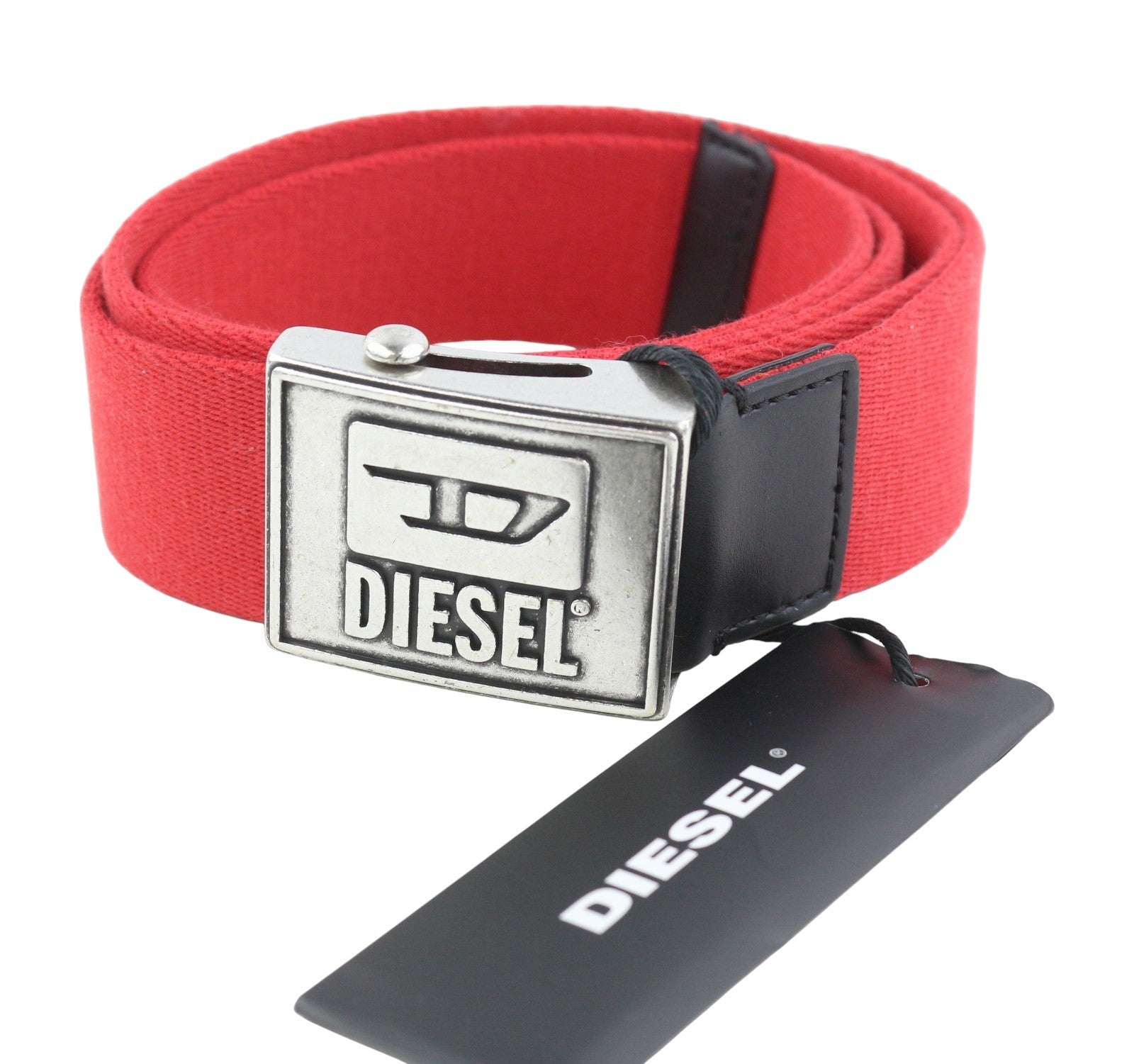 DIESEL B-Metaltape Men Belt 95 CM Red Textile Plate Buckle Closure Casual Logo