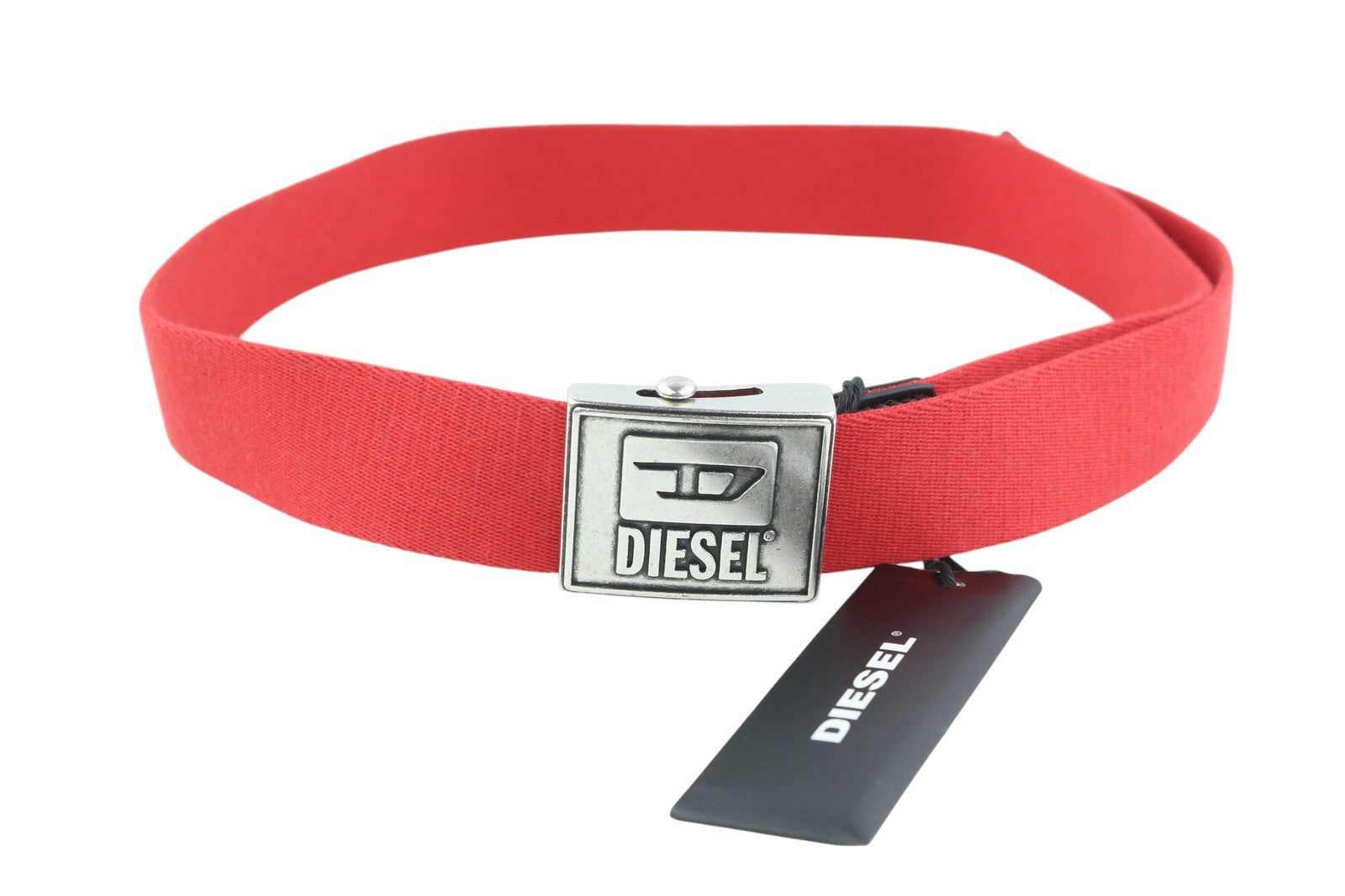 DIESEL B-Metaltape Men Belt 95 CM Red Textile Plate Buckle Closure Casual Logo