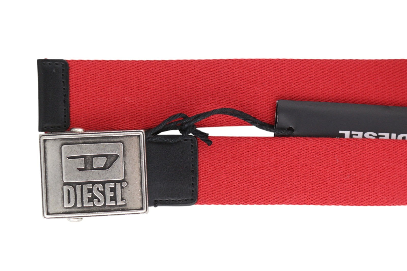 DIESEL B-Metaltape Men Belt 95 CM Red Textile Plate Buckle Closure Casual Logo
