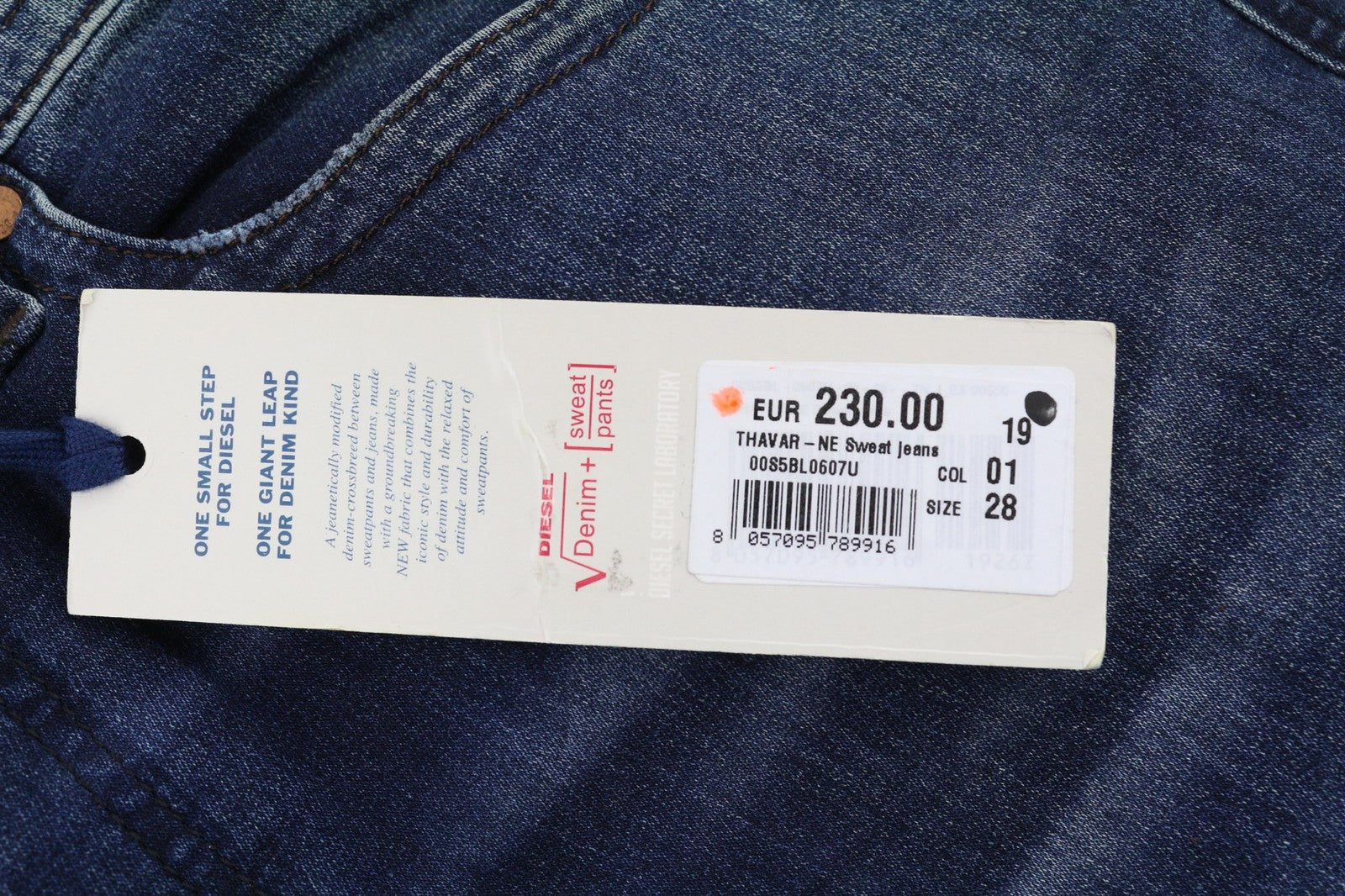 DIESEL Thavar-NE 0607U Mens Jeans W28 Sweat Jogg Slim Blue Stretchy Ripped