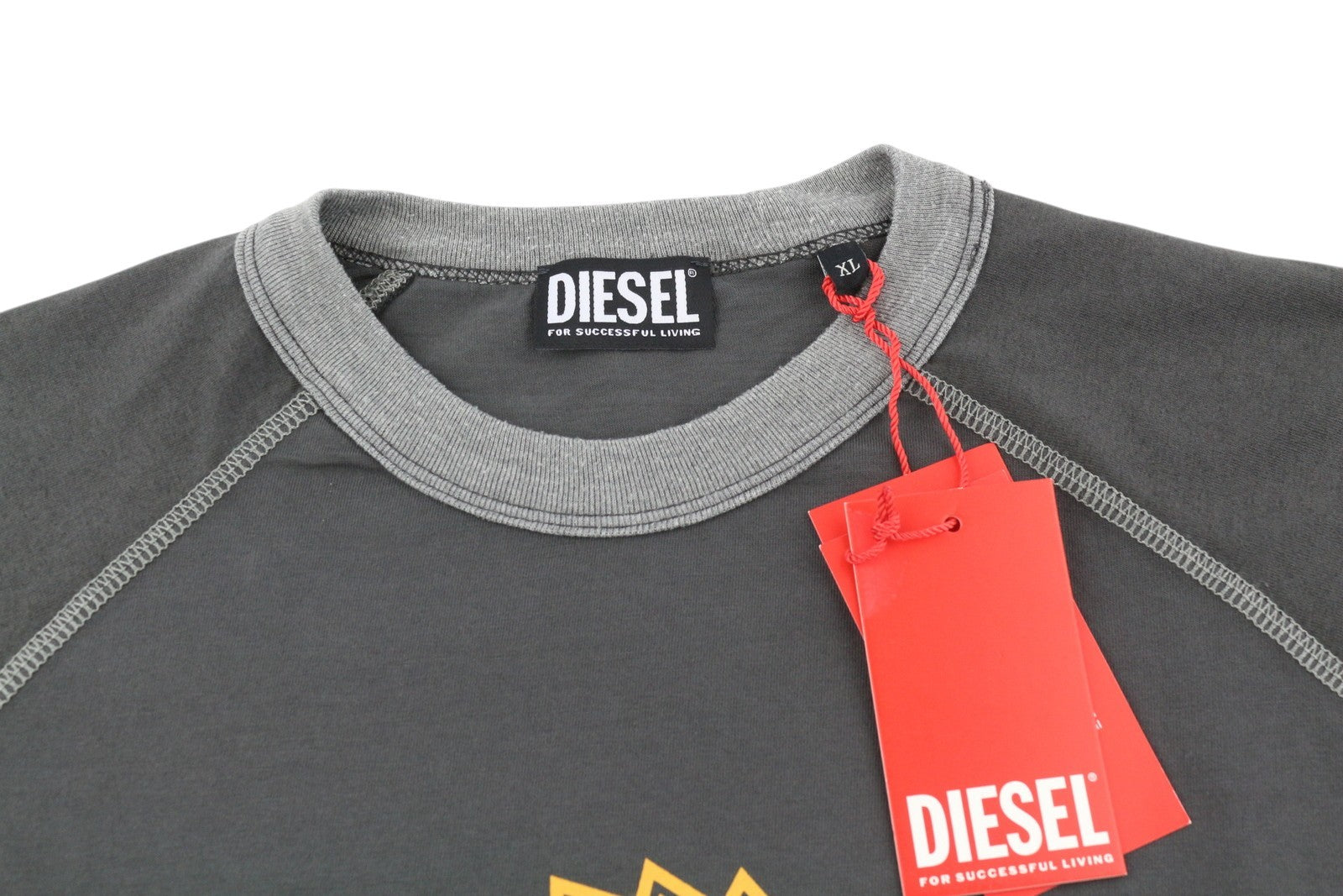 DIESEL T-Juslan-LS Men T-Shirt XL Grey Cotton Long Sleeve Crew Neck RRP€100