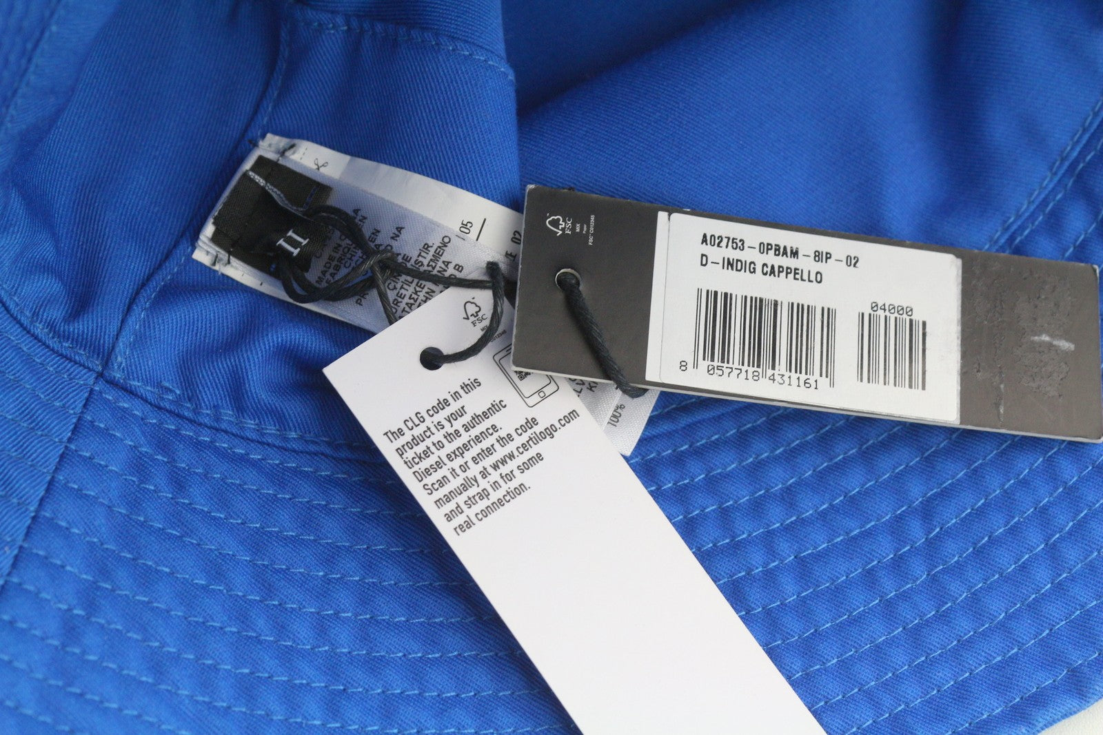 DIESEL D-Indig Men Hat OS Blue Bucket All Seasons Casual Patch Mid RRP€100