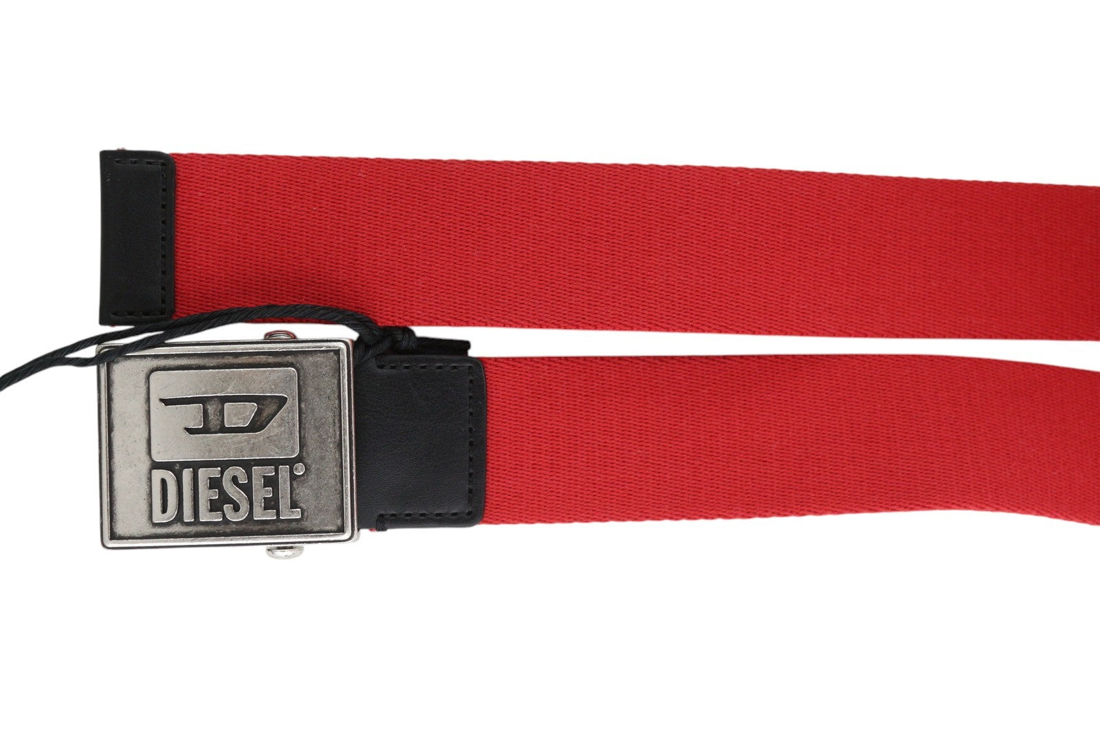 DIESEL B-Metaltape Men Belt 95CM Mid Red Textile Silver Tone Plate Buckle Logo
