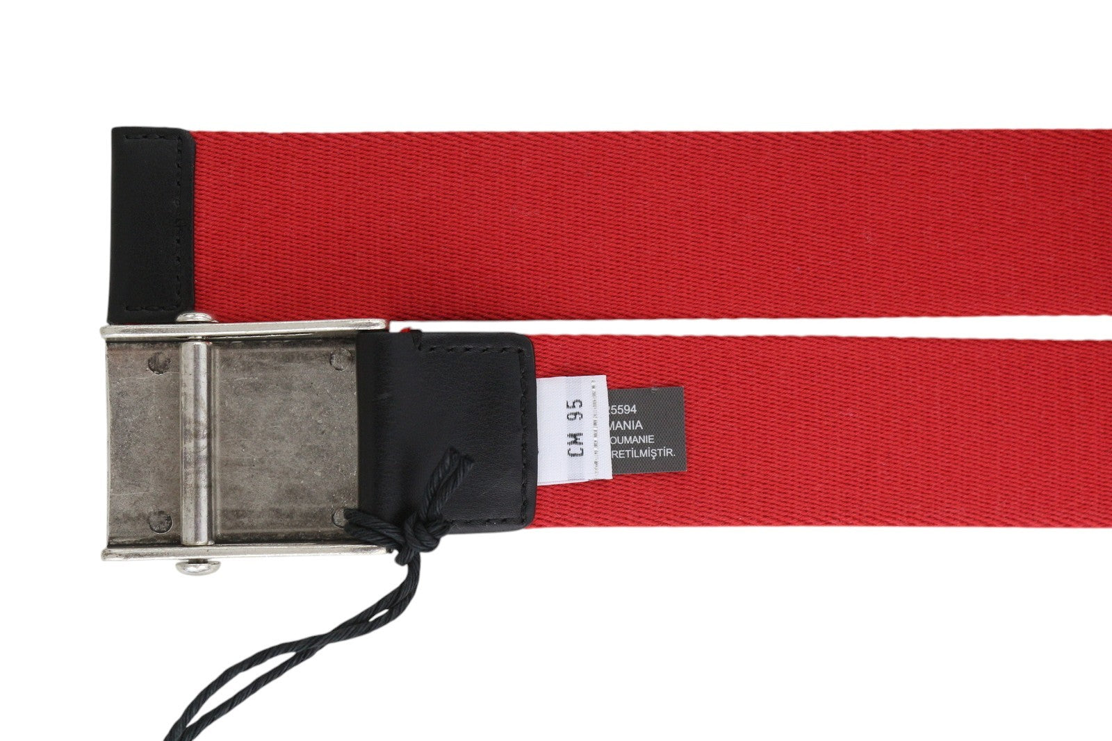 DIESEL B-Metaltape Men Belt 95CM Mid Red Textile Silver Tone Plate Buckle Logo