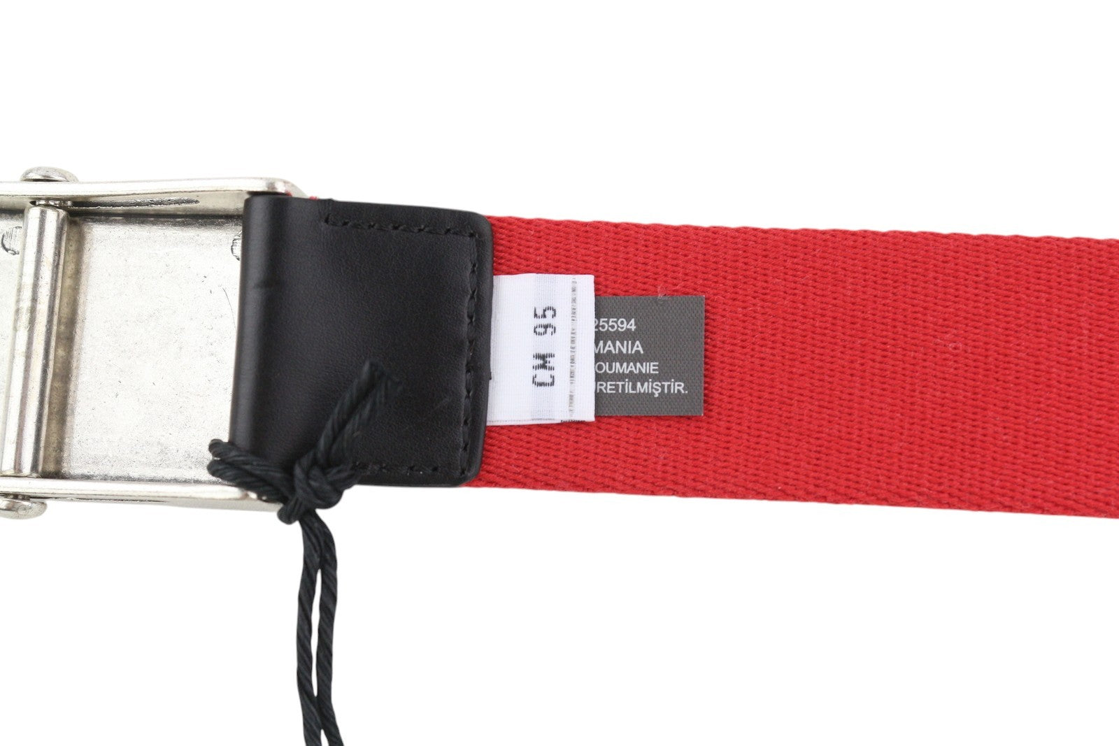 DIESEL B-Metaltape Men Belt 95CM Mid Red Textile Silver Tone Plate Buckle Logo