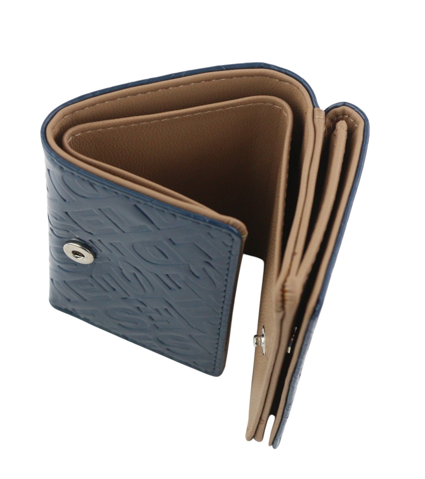 DIESEL Monogram Lorettina Women Wallet OS Blue Brown Faux Leather Print Logo