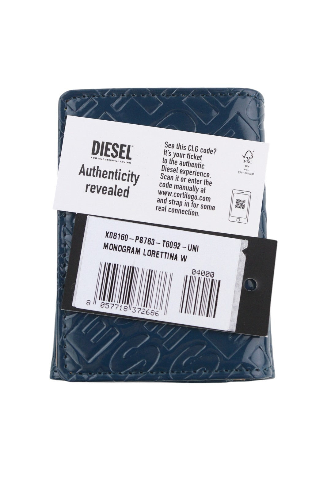 DIESEL Monogram Lorettina Women Wallet OS Blue Brown Faux Leather Print Logo