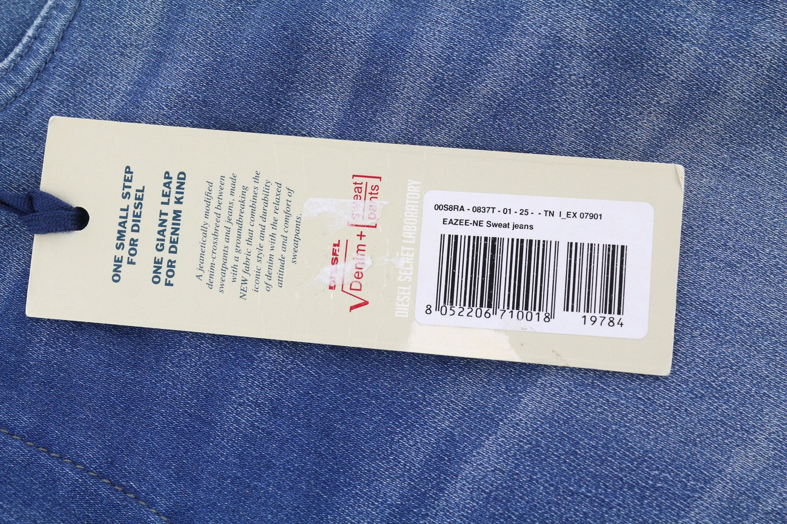 DIESEL Eazee-NE 0837T Womens Jeans W25 Sweat Jogg Boyfriend Cropped Blue Stretch