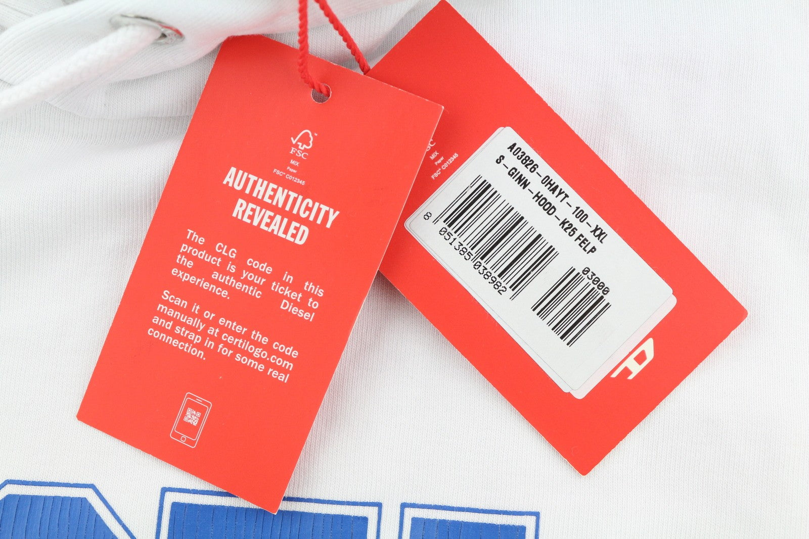 DIESEL S-Ginn-Hood-K25 Men Hoodie 2XL White Pullover Kangaroo Pocket RRP€125