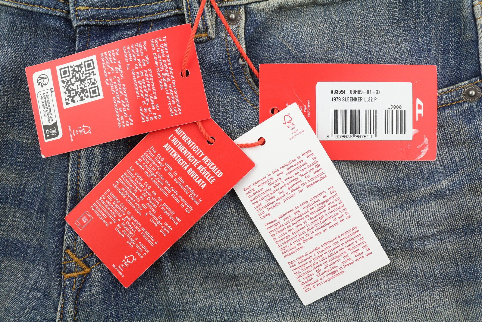 DIESEL 1979 Sleenker 09H69 Men Jeans W32/L32 Skinny  Low Waist Zip Blue RRP€225